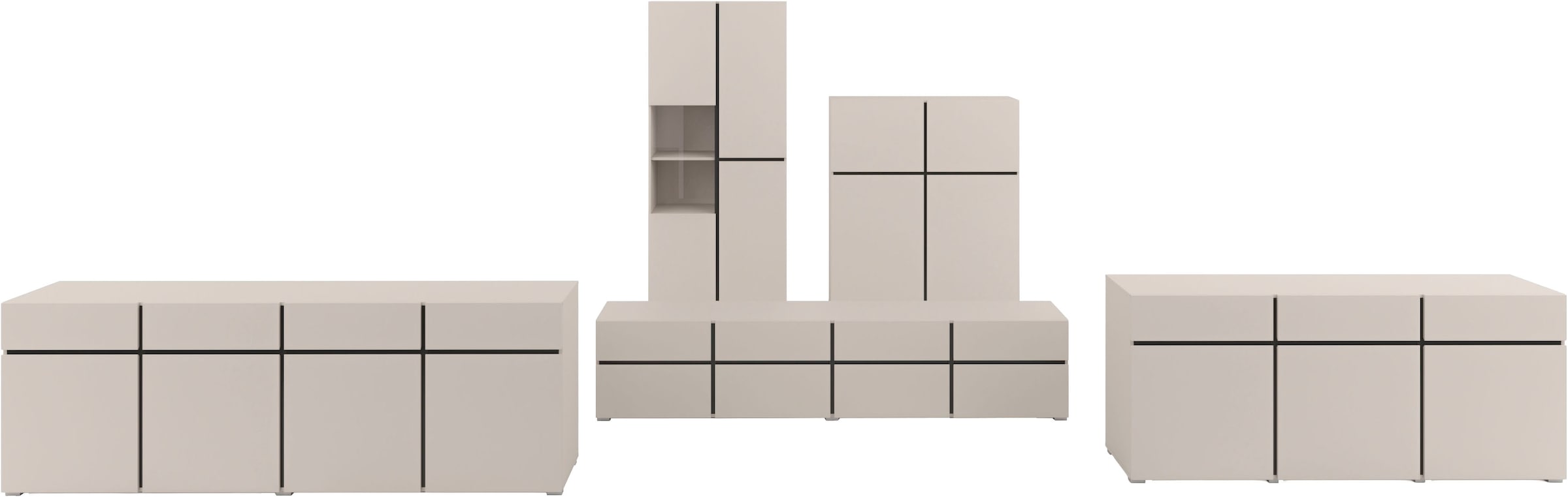 OTTO home Sideboard »Cross,Breite 180 cm, moderne grifflose Kommode,3 Türen/3 Schubkästen« Schubladenschrank mit viel Stauraum, Einlegeböden verstellbar