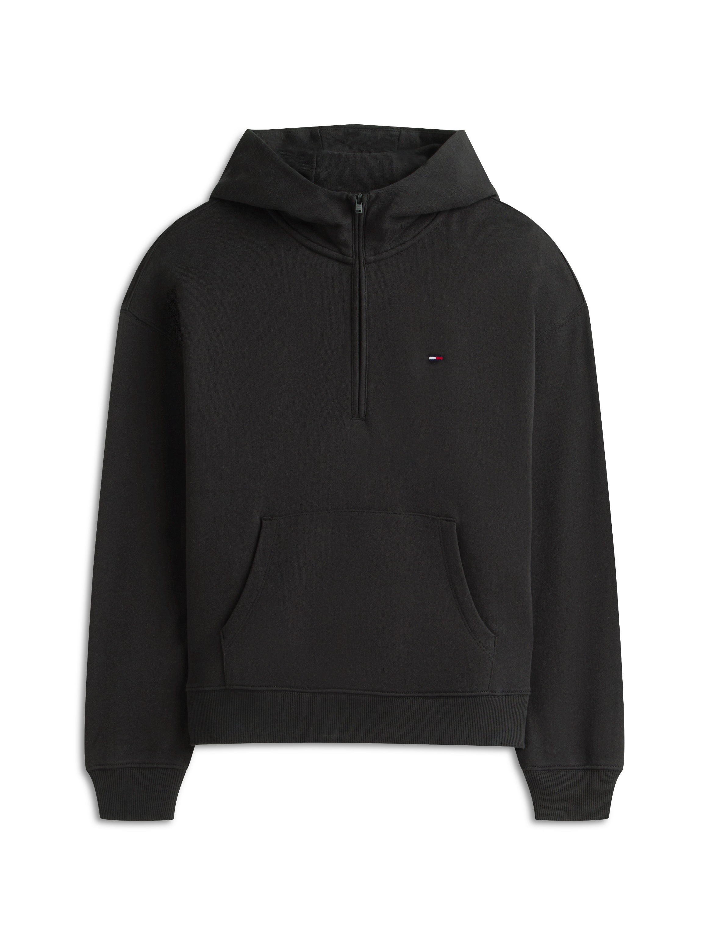 Kapuzensweatshirt TOMMY JEANS "TJW BXY S-FLAG 1/4 ZIP HOODIE", Damen, Gr. XS (34), schwarz, Sweatware, Obermaterial: 100% Baumwolle, unifarben, regular fit, Rippbündchen, Sweatshirts 3