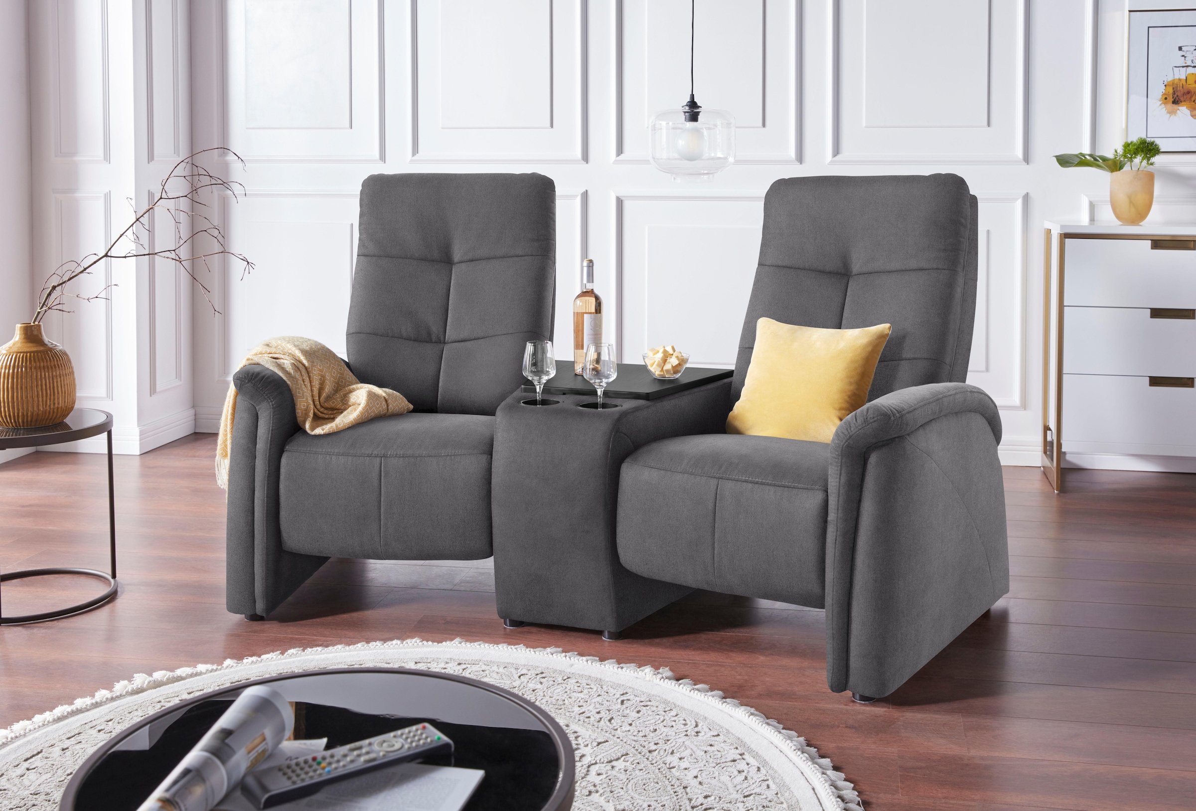 exxpo - sofa fashion 2-Sitzer "Tivoli, Kinosofa mit Relaxfunktion, mit Ablagetisch und Stauraum", bequem und komfortabel