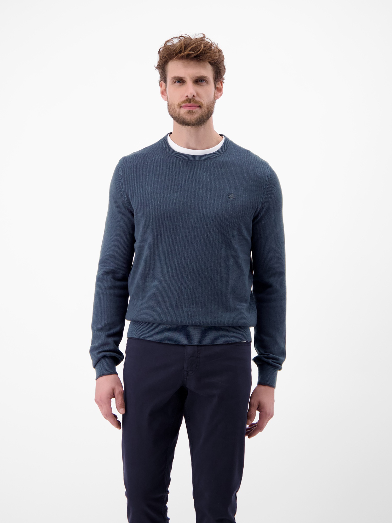 Strickpullover LERROS "Sportiver Strickpullover", Herren, Gr. XXL, classic navy, 100% Baumwolle, Rundhals, Pullover Strickpullover