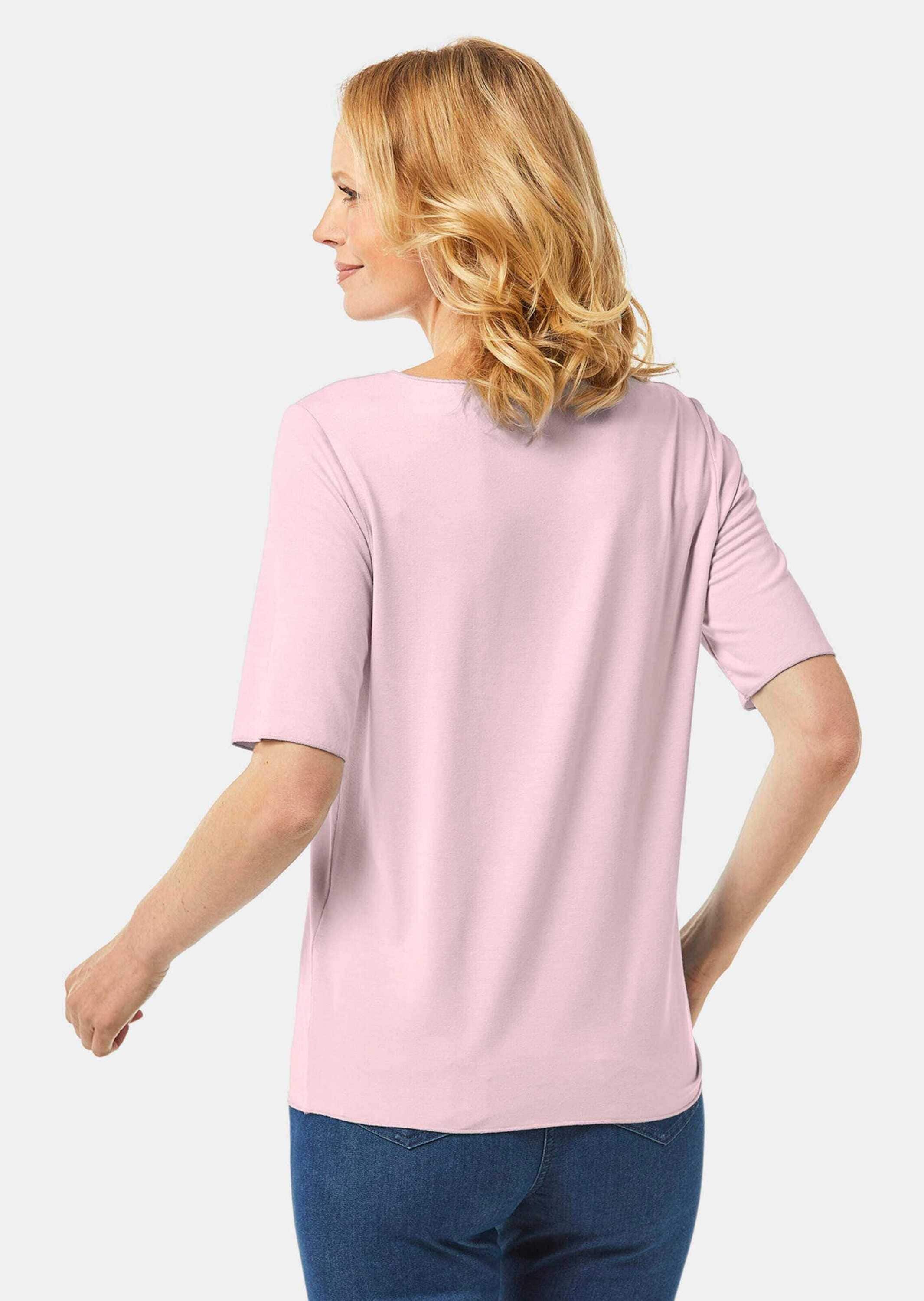 GOLDNER Langarm-Poloshirt »Rundhalsshirt Kombistarkes Halbarmshirt mit tonaler Zierkante«