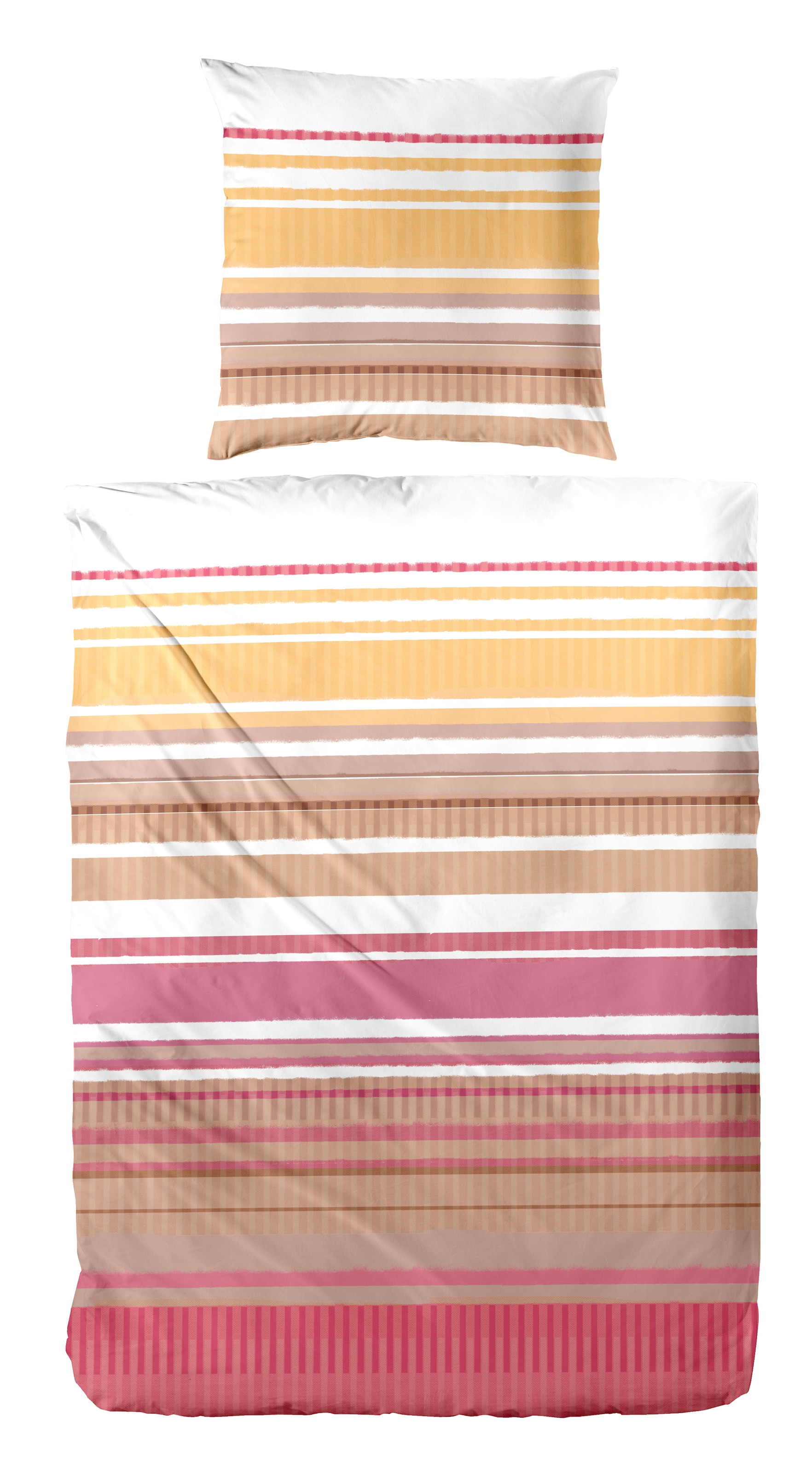 "Bettwäsche PRIMERA ""Perkal-Bettwäsche Summer Stripe"", rot, B/L: 135cm x 200cm, 1 Stk., 1 Stk., Perkal, B/L: 80cm x 80cm, 2 Stk., Perkal