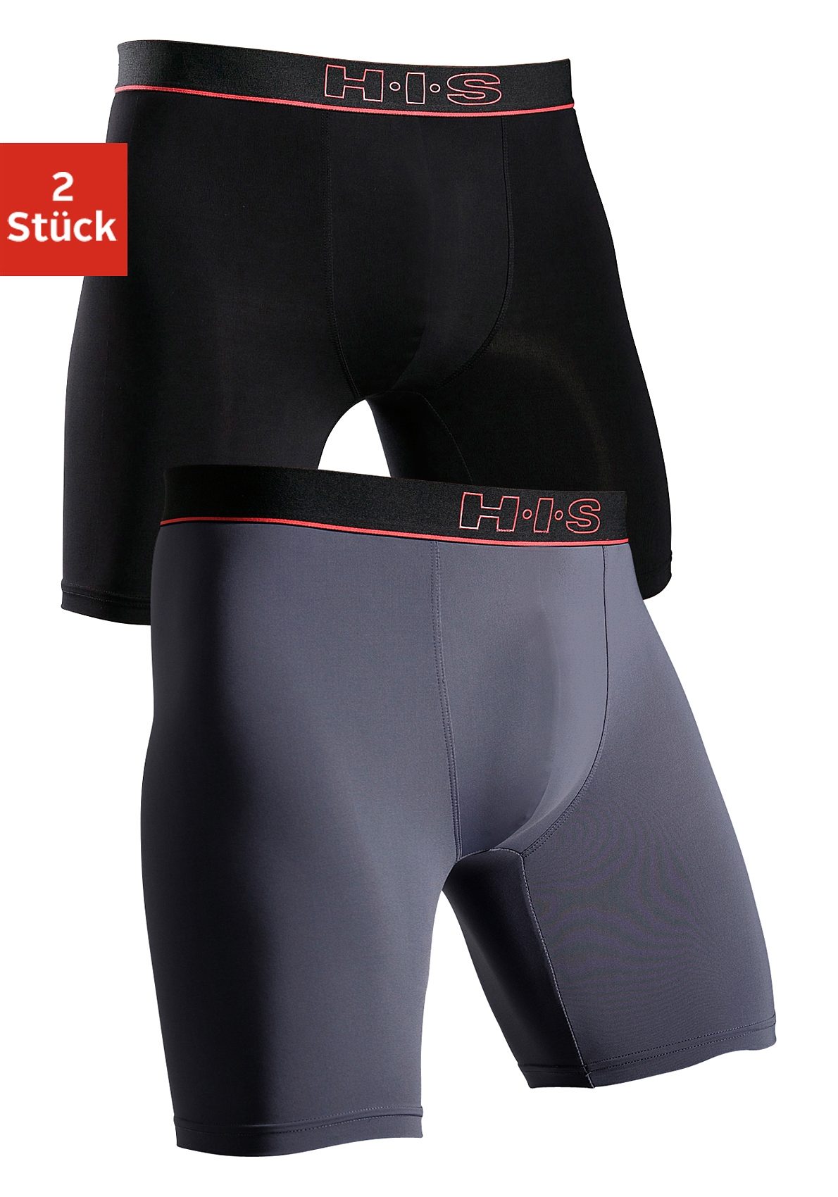 H.I.S Funktionsboxer Packung, 2 Stk. in sportiver Optik mit langem Bein in Microfaser-Qualität