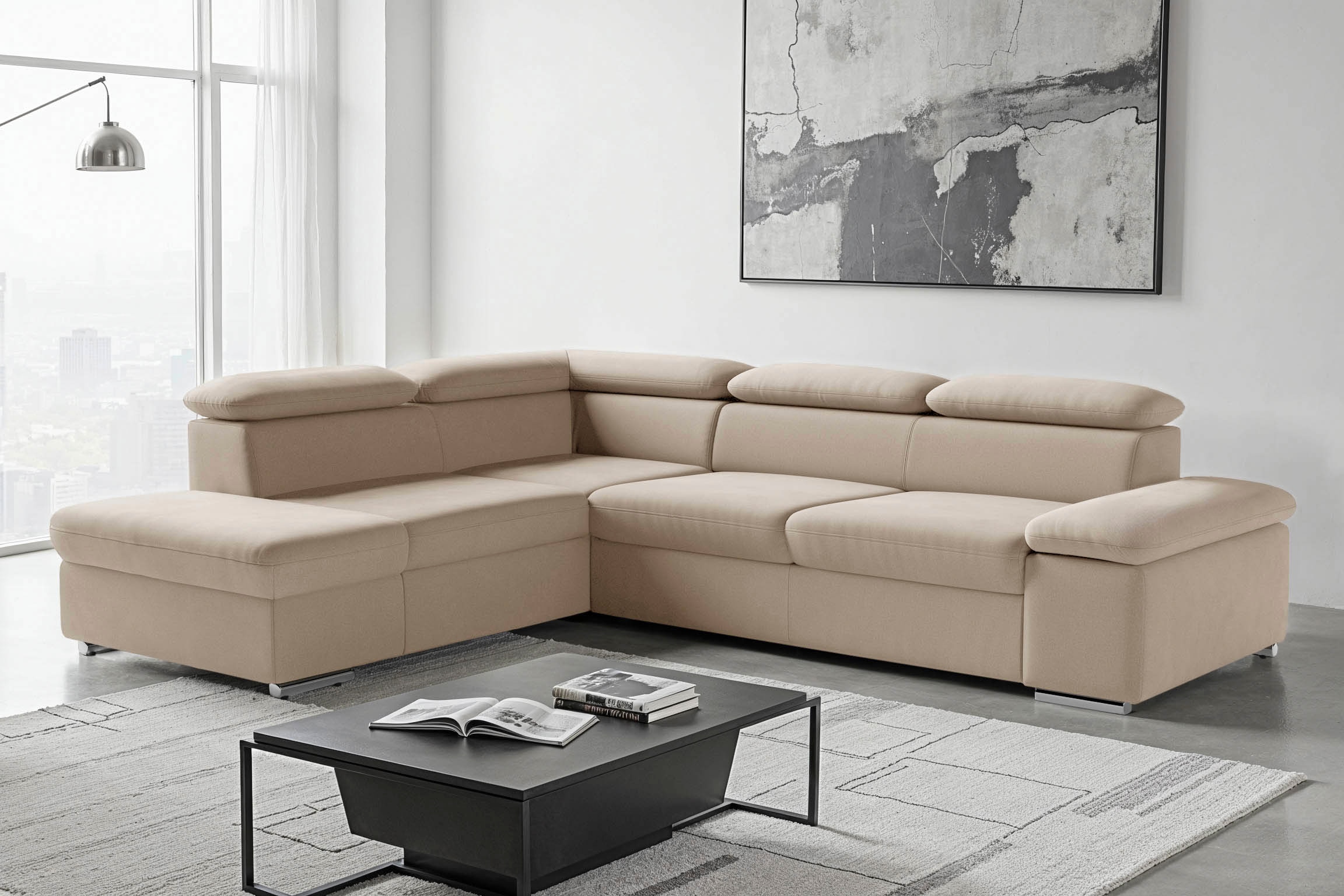 sit&more Ecksofa "Valantine L-Form, B: 272 cm, Armteilverstellung, Kopfteilverstellung" mit Schlaffunktion, Komfortsofa, modern