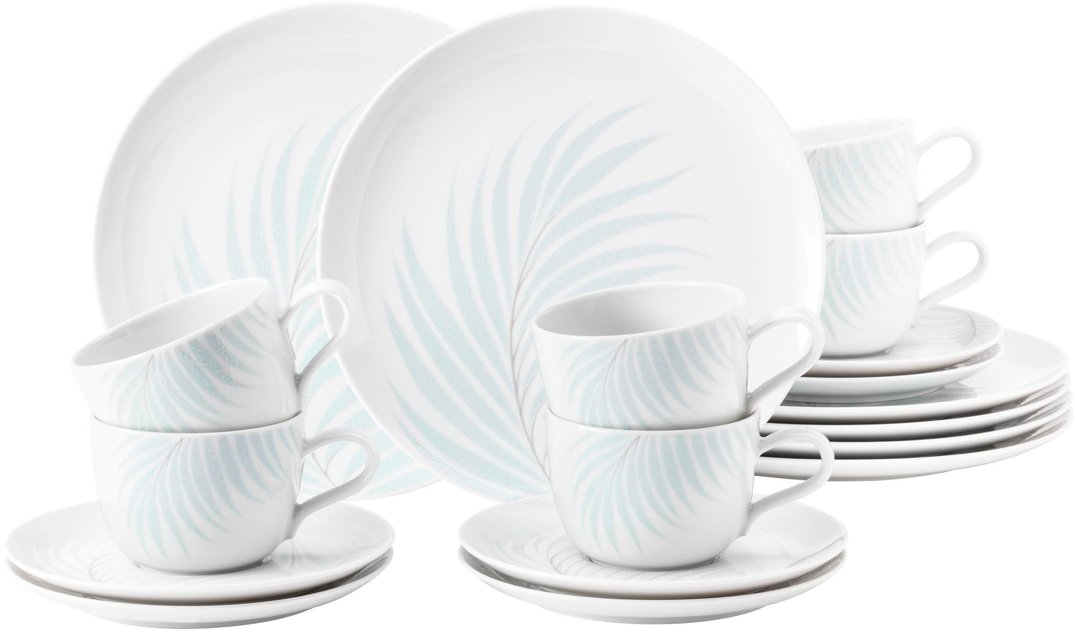 Seltmann Weiden Kaffeeservice »Geschirr-Set, 18 Teile, Liberty Mediterranean«, (Set, 18 tlg., 6x Kaffeeobertasse 0,26 l, 6x Kombi-Untertasse, 6x Frühstücksteller), mit Blättermotiv, Made in Germany