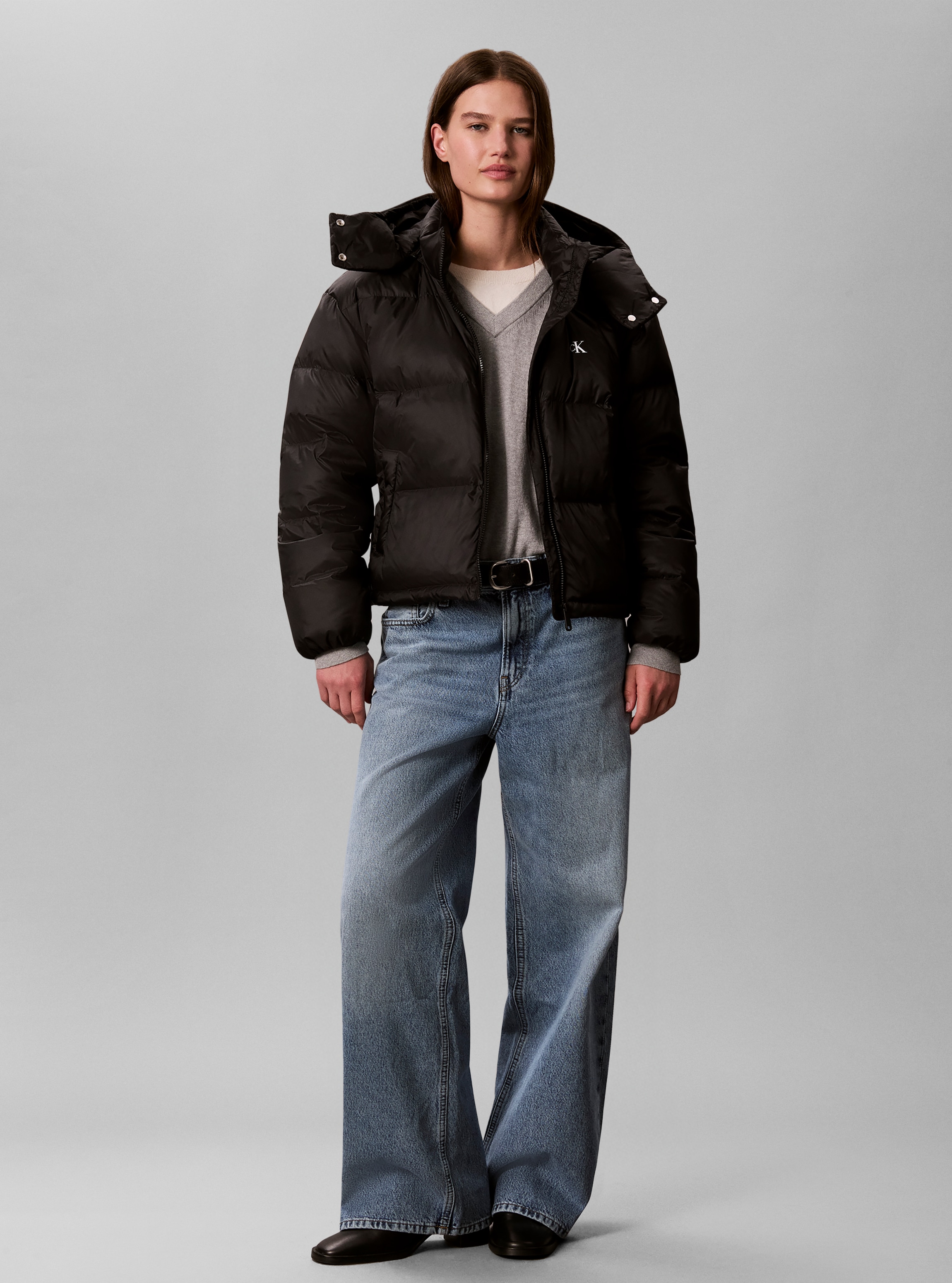 Calvin Klein Jeans Steppjacke mit Kapuze abnehmbare Kapuze, Regular Fit, kurze Form, wattiert