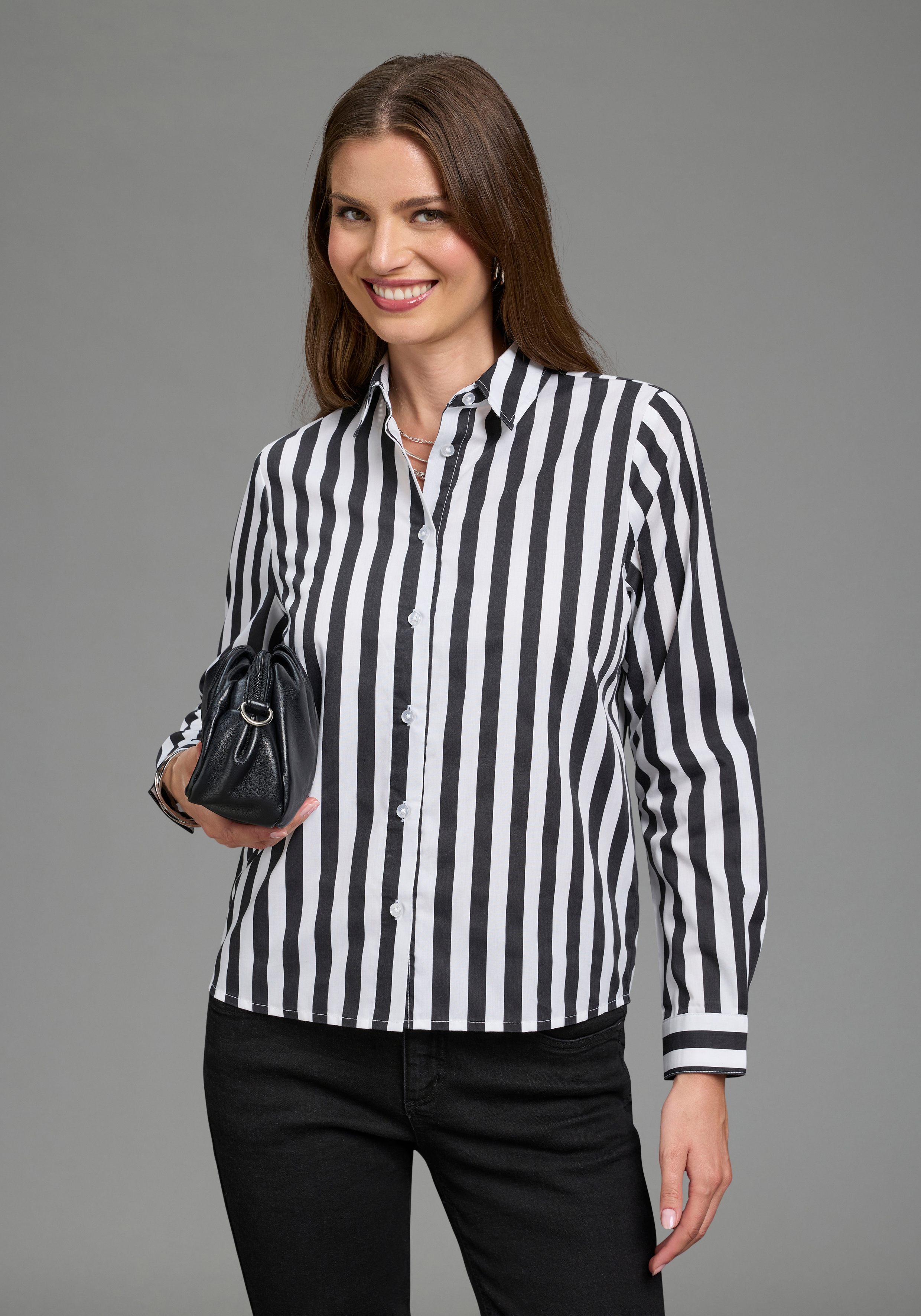 Laura Scott Klassische Bluse figurumspielende Passform, mit 1-Knopf-Manschette, gestreifte Optik