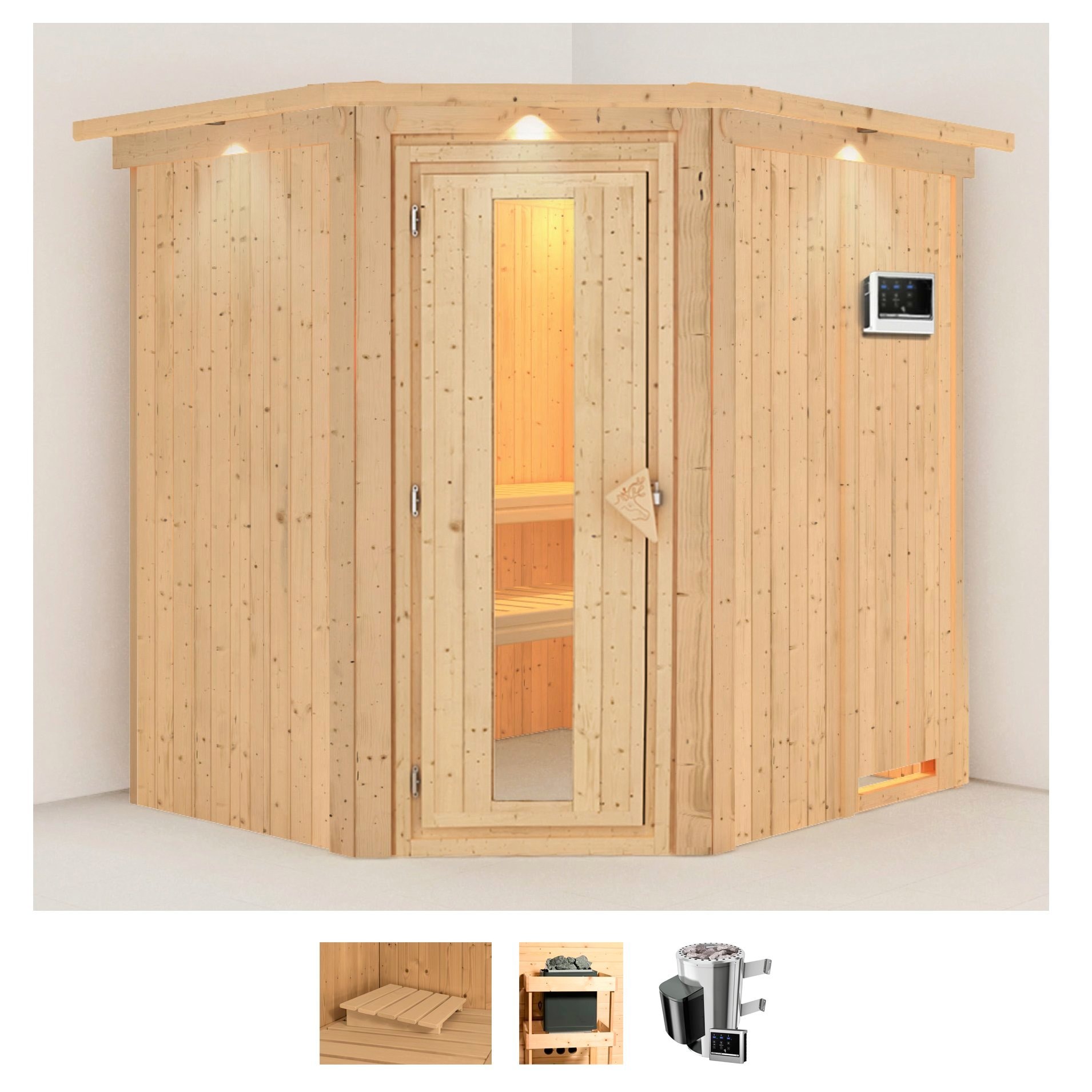 Karibu Sauna "Laila" Set, Ofen 3,6 kW externe Strg.easy