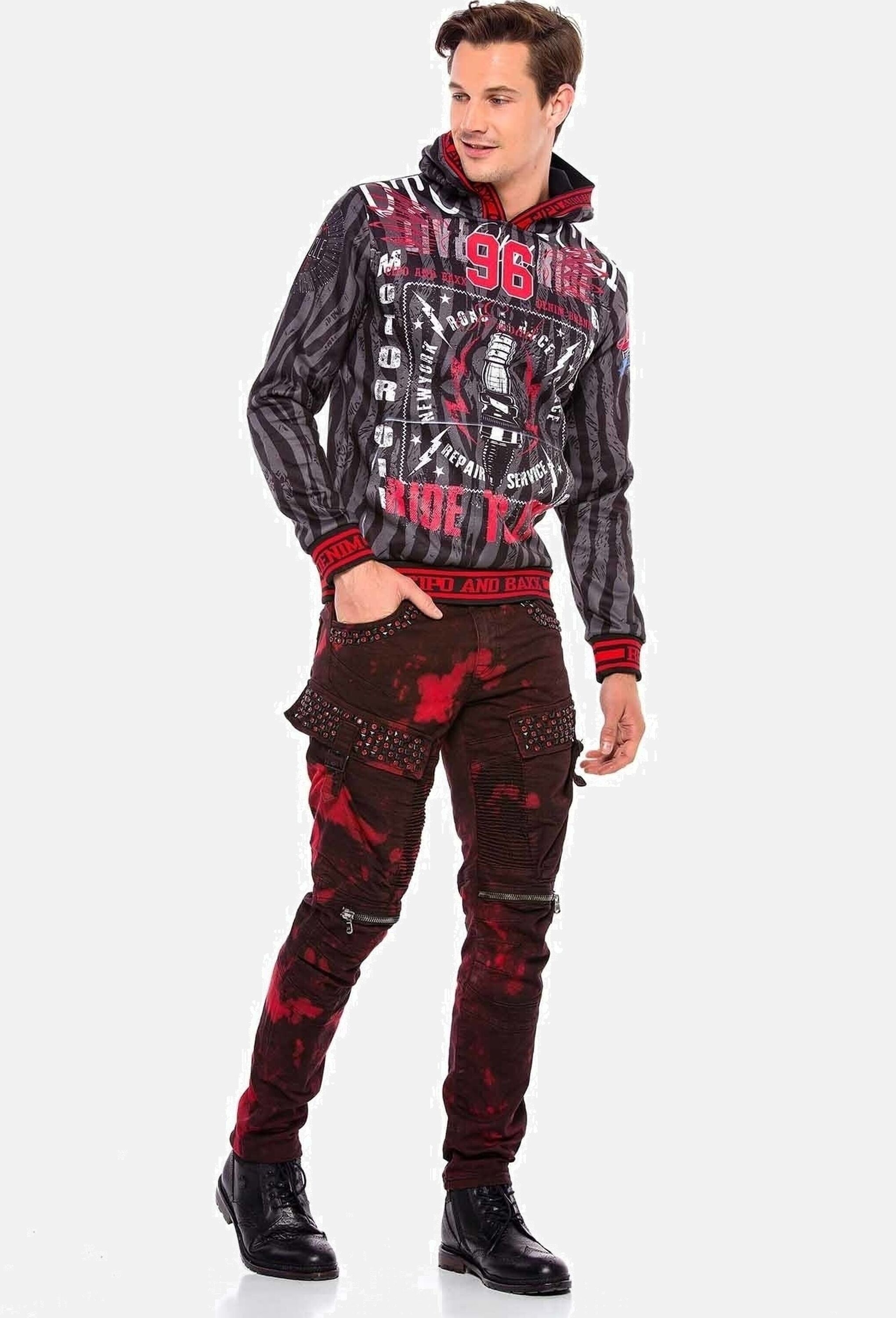 Cipo & Baxx Straight-Jeans »Cipo & Baxx Jeans« mit Biker- und Punk-Elementen, CD558