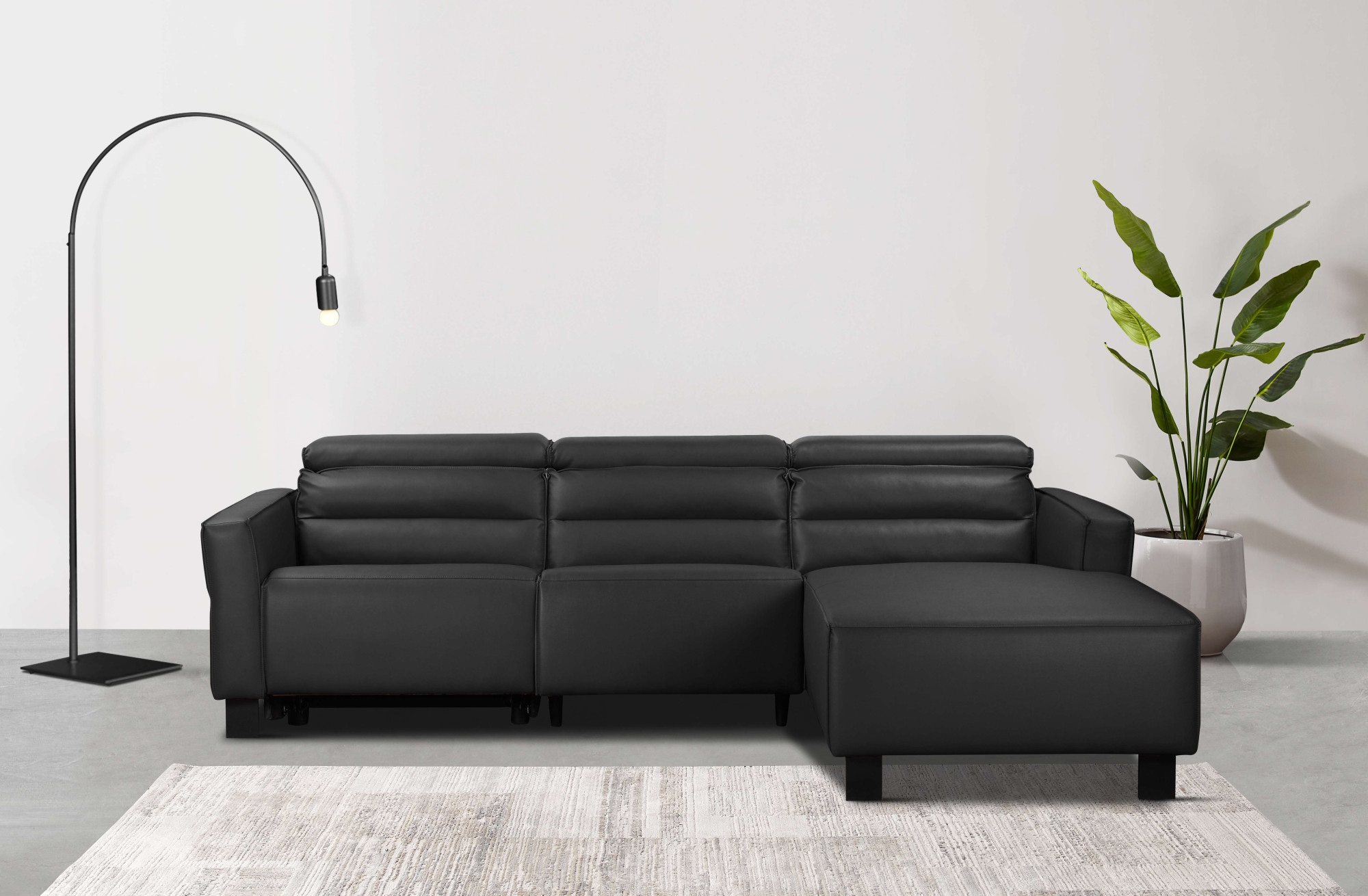 OTTO home Sofa "CARPARI Lederoptik,L-Form,224 cm, man./elektr. Relaxfunktion" (USB A/C), sowie Kopfteilverstellung