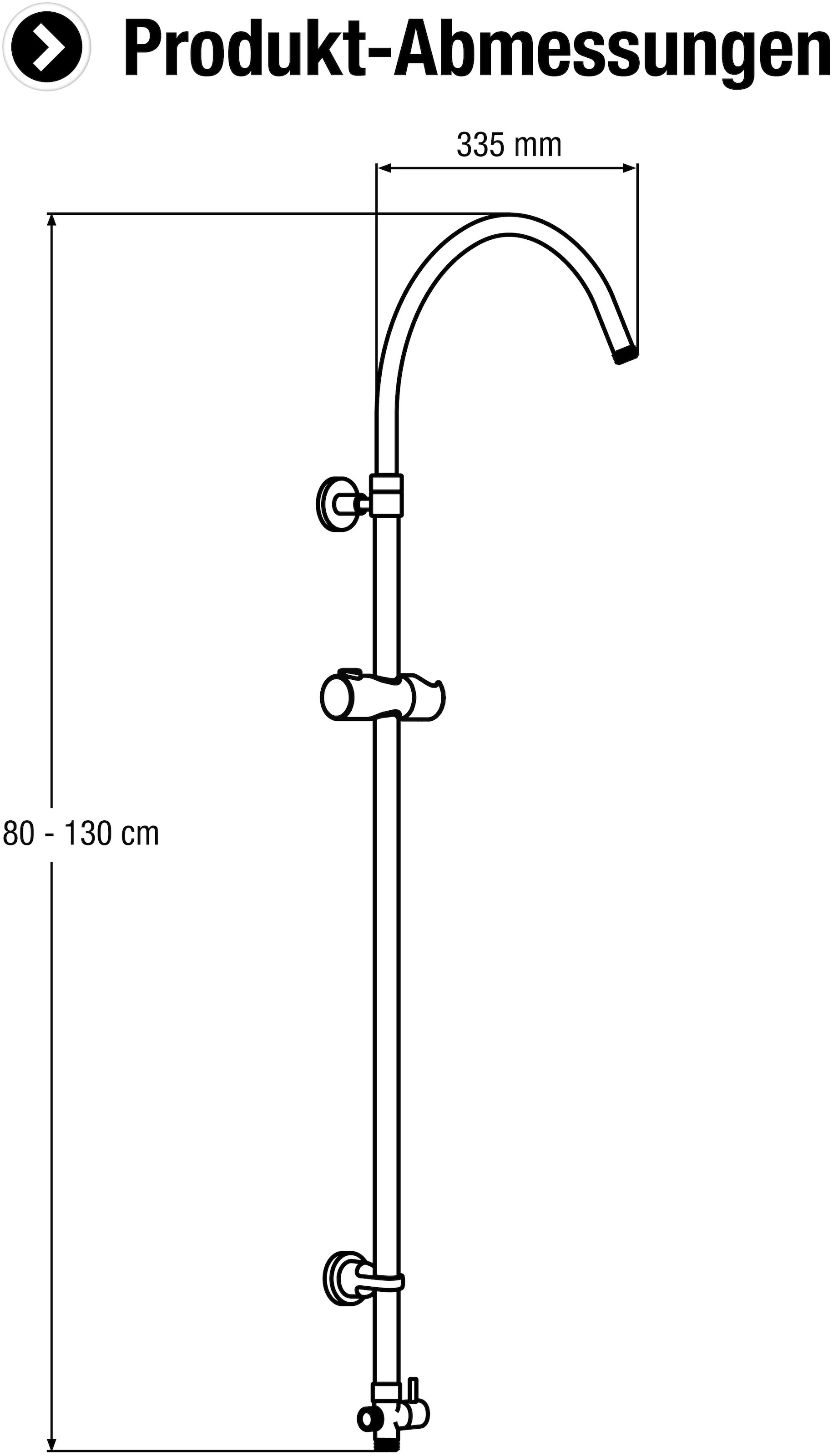 CORNAT Steigrohr »80 - 130 cm - Höhenverstellbar -  Mit Umschalter & Handbrausenhalter« Variable Wandbefestigungen / Duschstange für Kopfbrausen