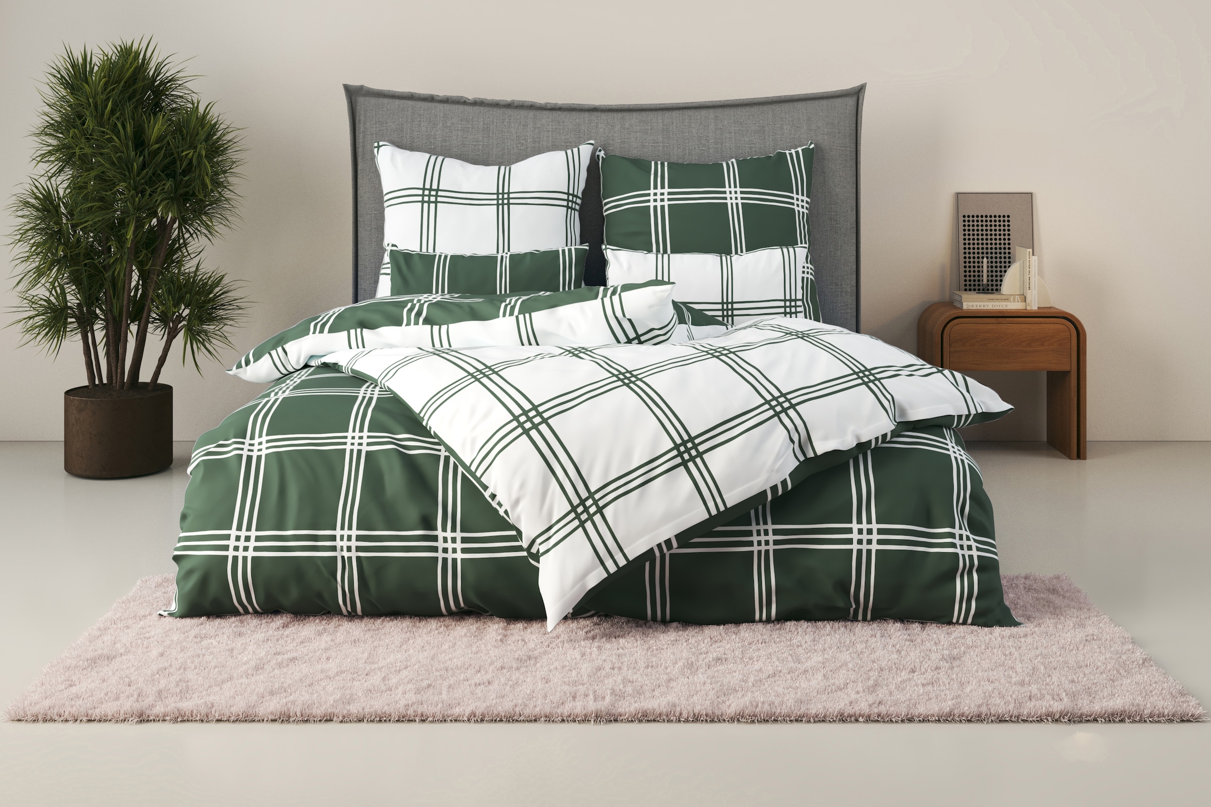 my home Wendebettwäsche "Karo" 2 Stk. tlg. karierte Bettwäsche aus Baumwoll günstig online kaufen