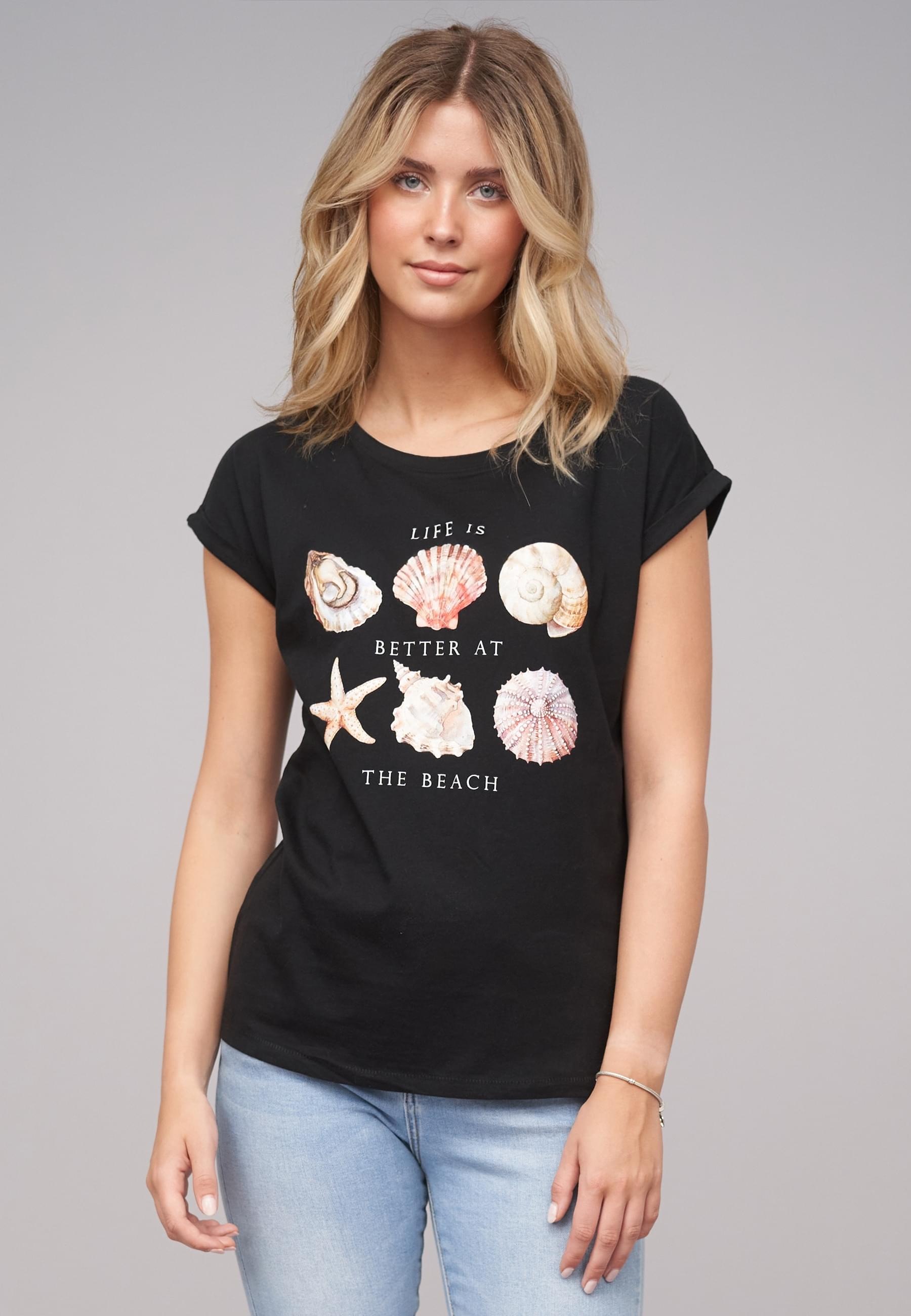 CLOUD 5IVE T-Shirt »CLOUD 5IVE Ladies Seashell Black Tee«, (1 tlg.)