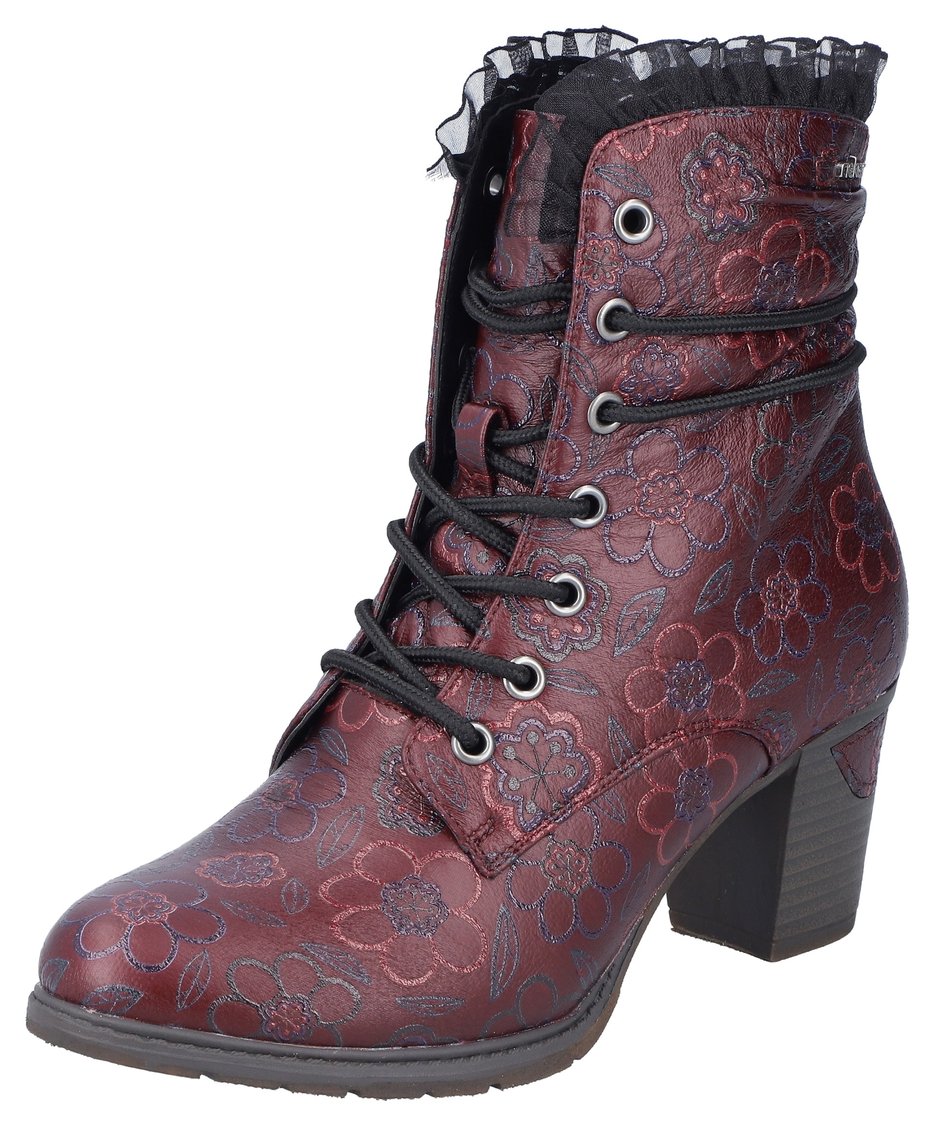 Rieker Winterstiefelette, Schnürstiefelette, Reißverschluss-Boots, Blockabsatz, Blumenprint