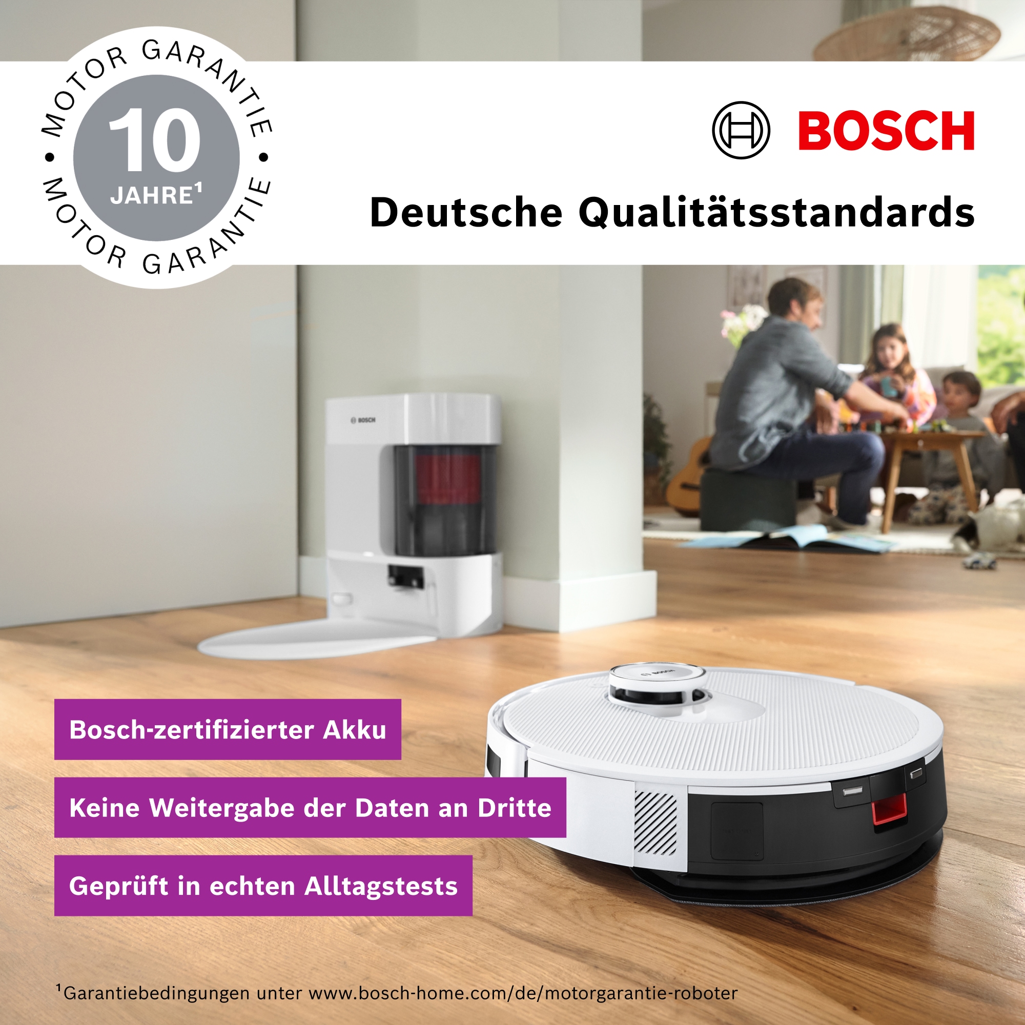 BOSCH Saugroboter »Spotless BCRD1W, Saugroboter mit Wischfunktion, 11.000 Pa Saugkraft« Trocken-Servicestation, Infrarot Navigation, Carbon Bürste