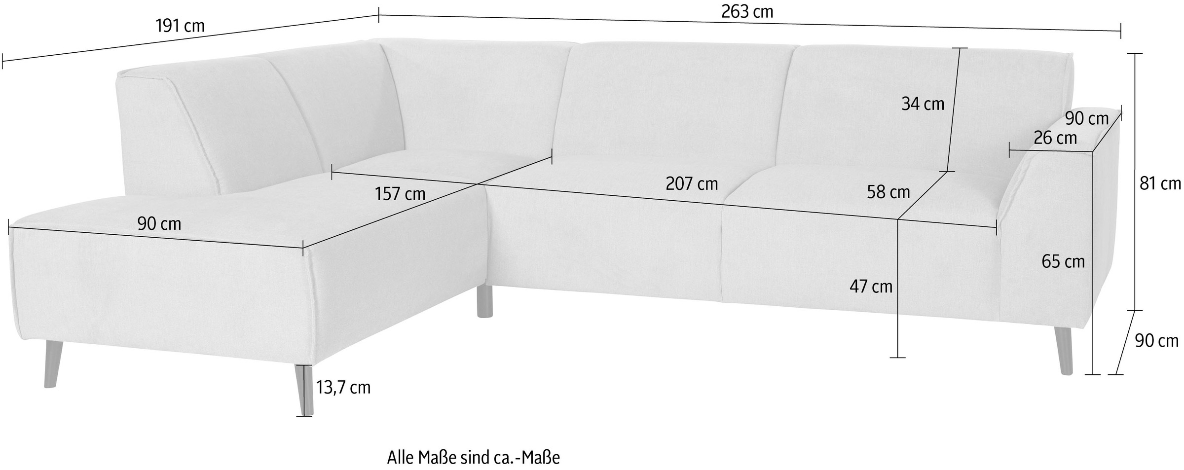 DOMO collection Ecksofa »Amora, bequem und zeitlos, L-Form«, mit Federkern für mehr Sitzkomfort