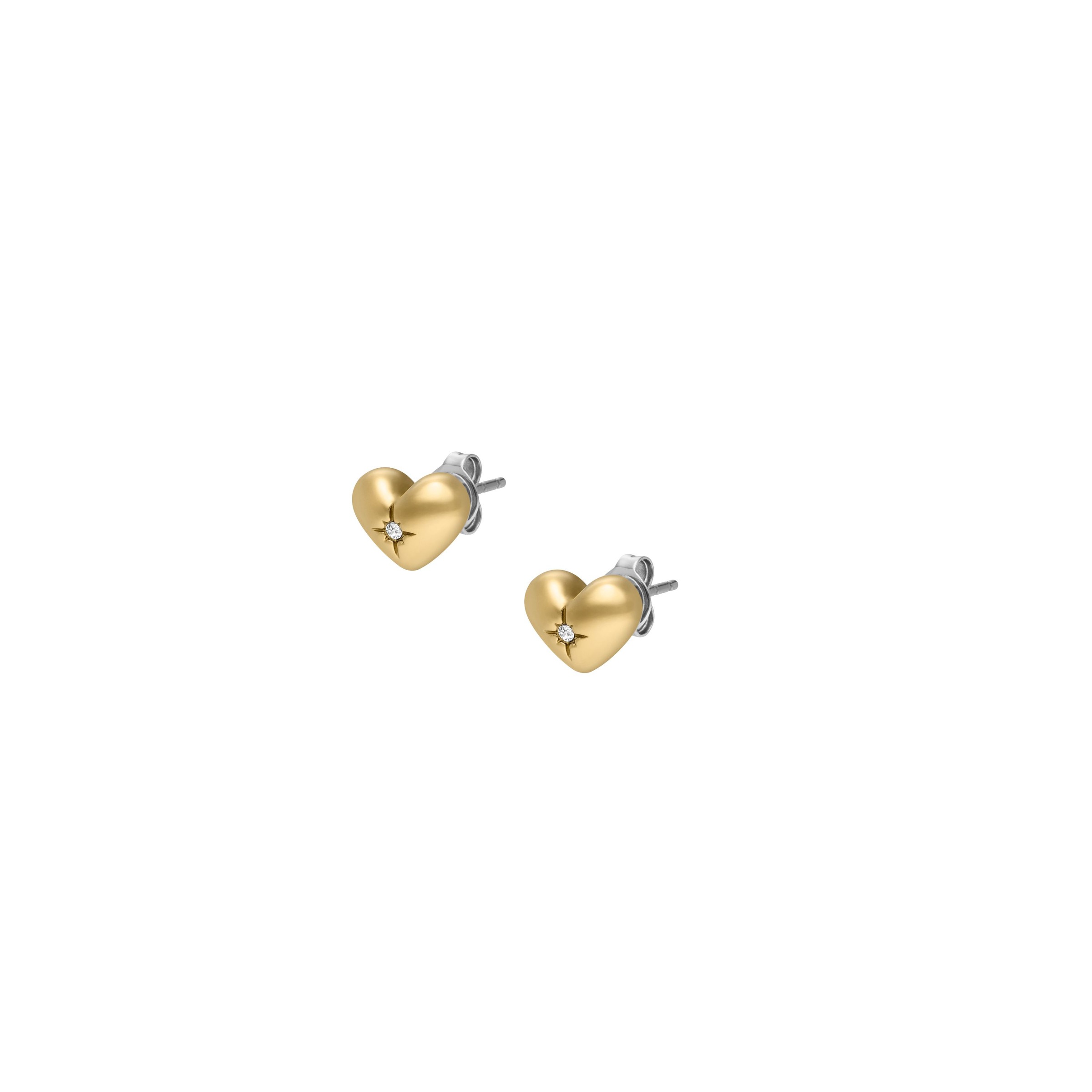 Paar Ohrstecker FOSSIL "Schmuck Geschenk Edelstahl Ohrringe SADIE Herz", gold (gelbgoldfarben, edelstahlfarben, kristallweiß, kristallweiß), Ohrringe, Damen, Edelstahl, mit Glasstein 3