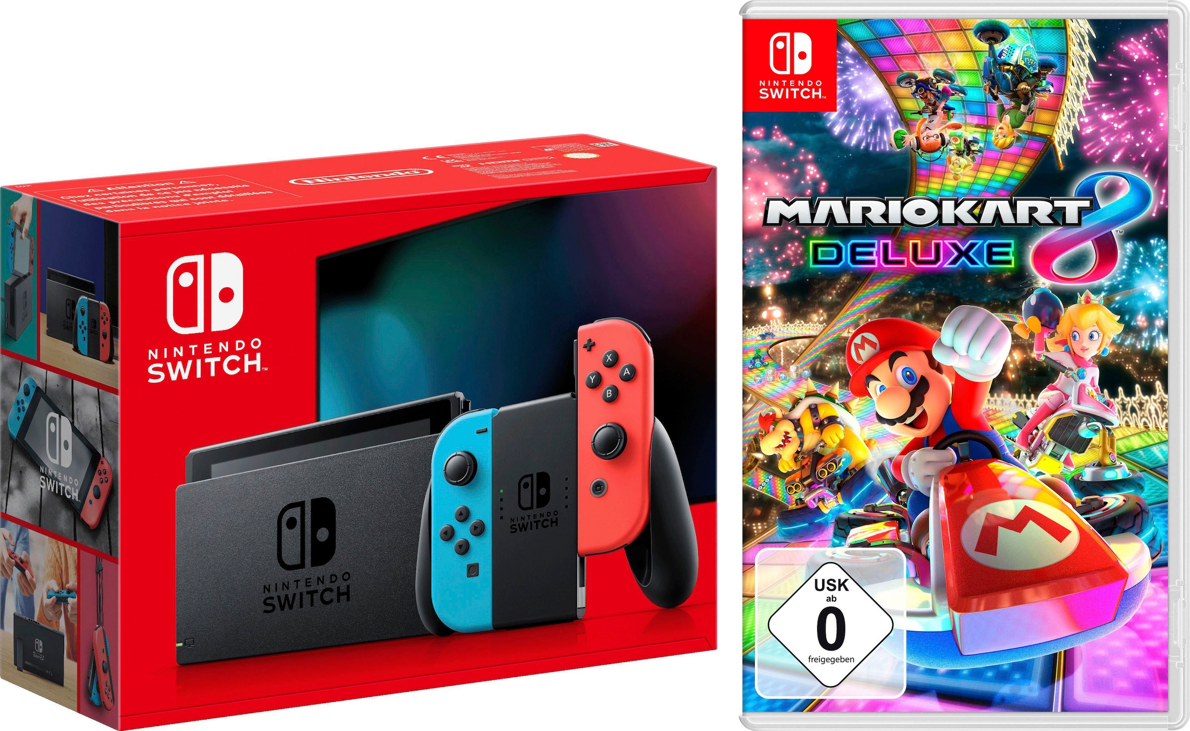 NINTENDO SWITCH Konsolen-Set "Switch Neon-Rot/Neon-Blau inkl. Mario Kart 8 Deluxe", B:23,9cm H:10,2cm T:1,39cm, bunt, Spielekonsolen