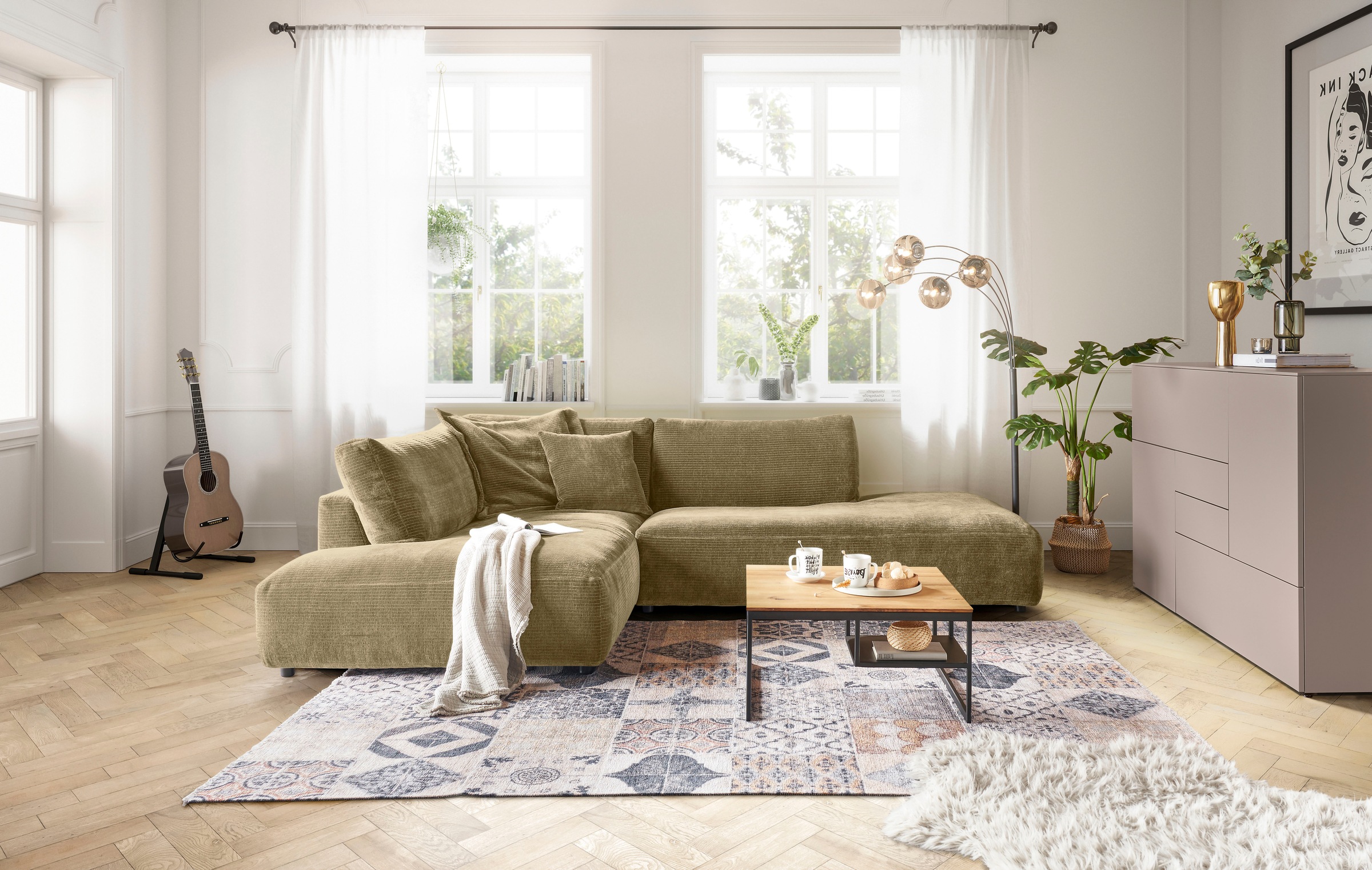 Musterring Ecksofa "Lucia bequem, elegant & zeitlos, elegante Sofa ohne Armlehnen" mit großem Longchair, verschiedene Farben, B304 x T224 cm