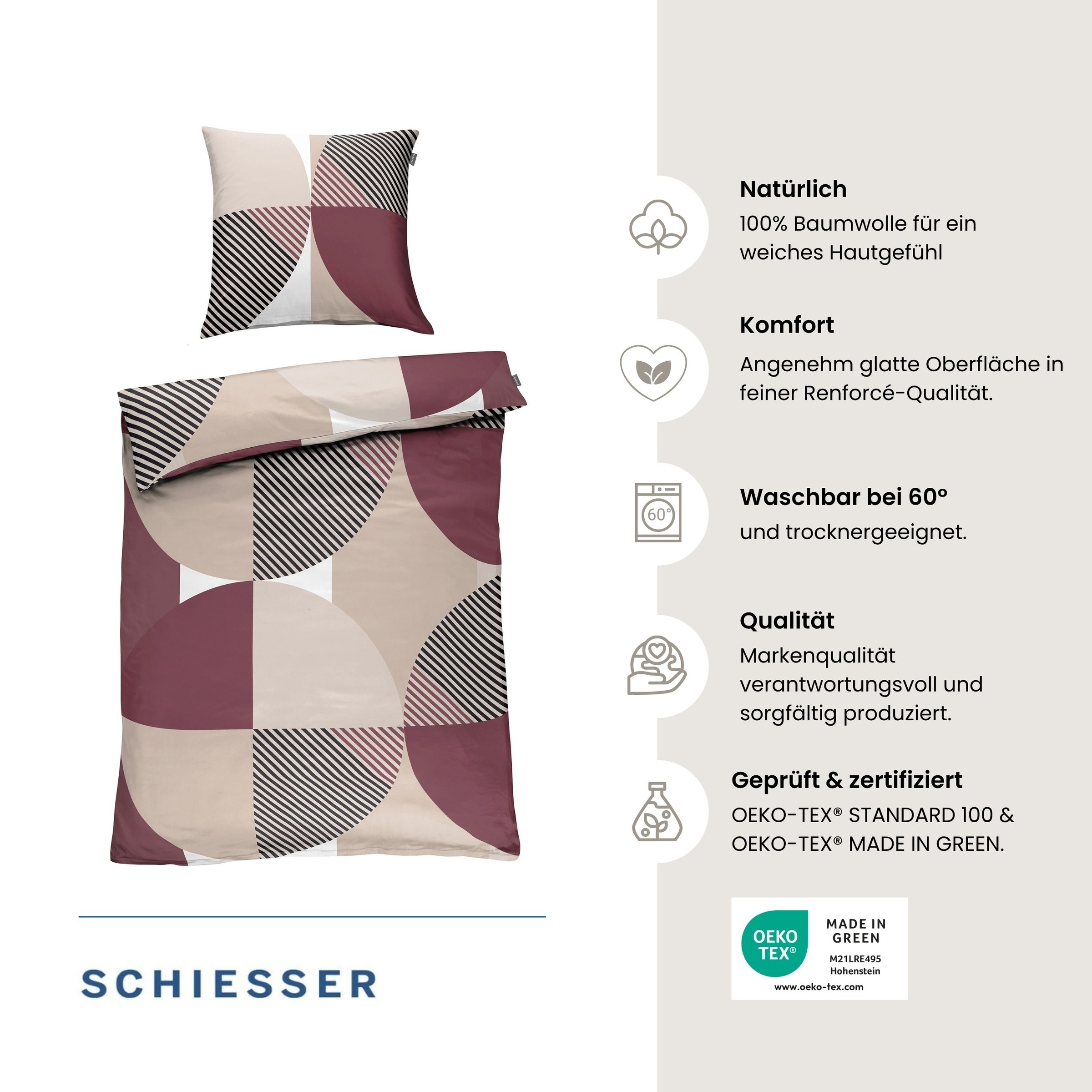 Schiesser Bettwäsche »Volana aus weicher Baumwolle mit Grafikprint« 2 OEKO-TEX® MADE IN GREEN