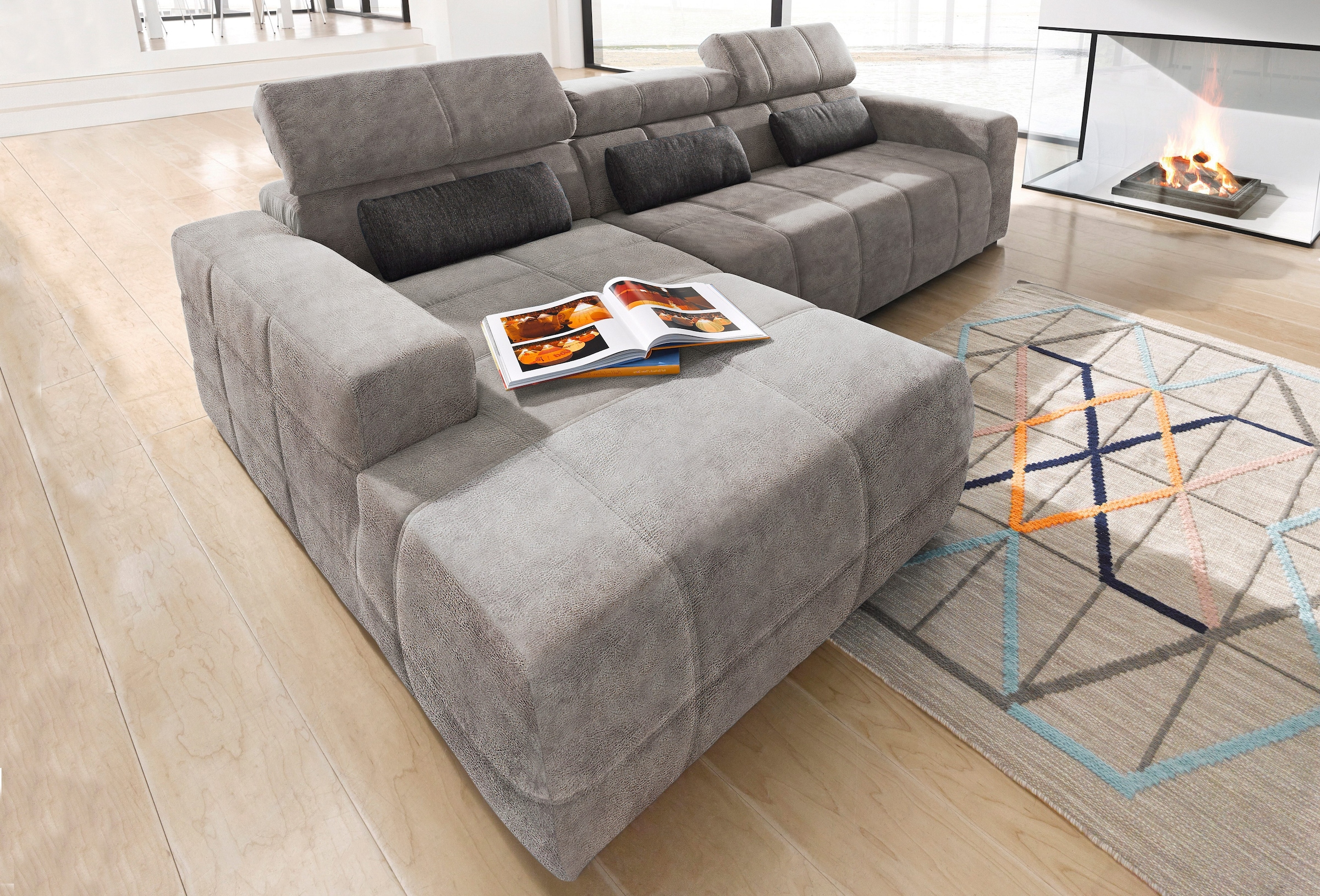 DOMO collection Ecksofa »Brandon große Ausführung B/T/H: 289/177/80 cm, auch in Leder und Cord«, mit Kopfteilverstellung, wahlweise Sitztiefenverstellung, L-Form