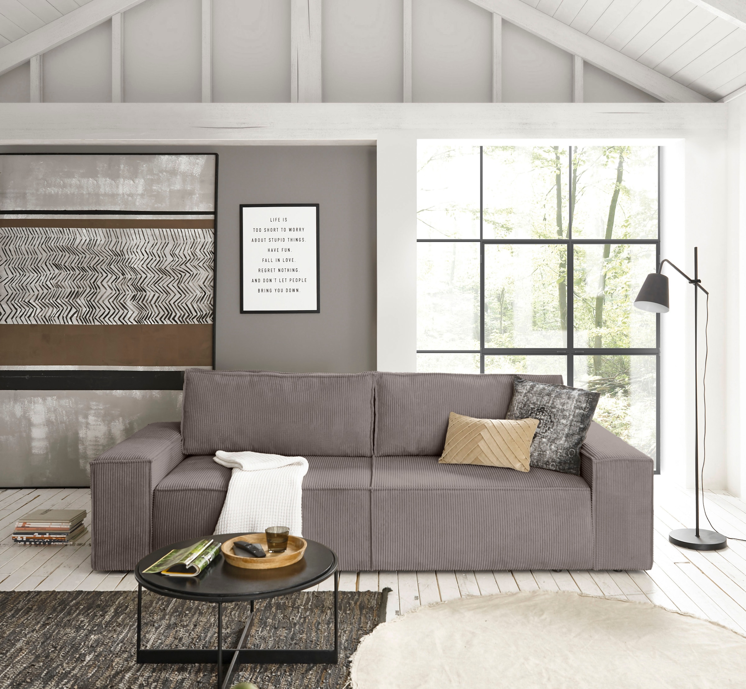 Home affaire 3-Sitzer »SHERWOOD Schlafsofa (257cm) Cord, Samtvelours, Vintage-Lederoptik«, Schlaffunktion mit Bettkasten (ca. 136/200cm)