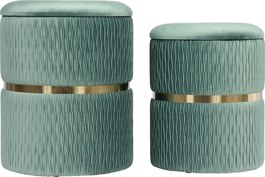 Kayoom Polsterhocker »Hocker Zora 425 2er-Set, Praktischer und versteckter Stauraum«, (Set, 2 St.), 2er-Set mit Stauraum, ineinander stapelbar, goldener Ring