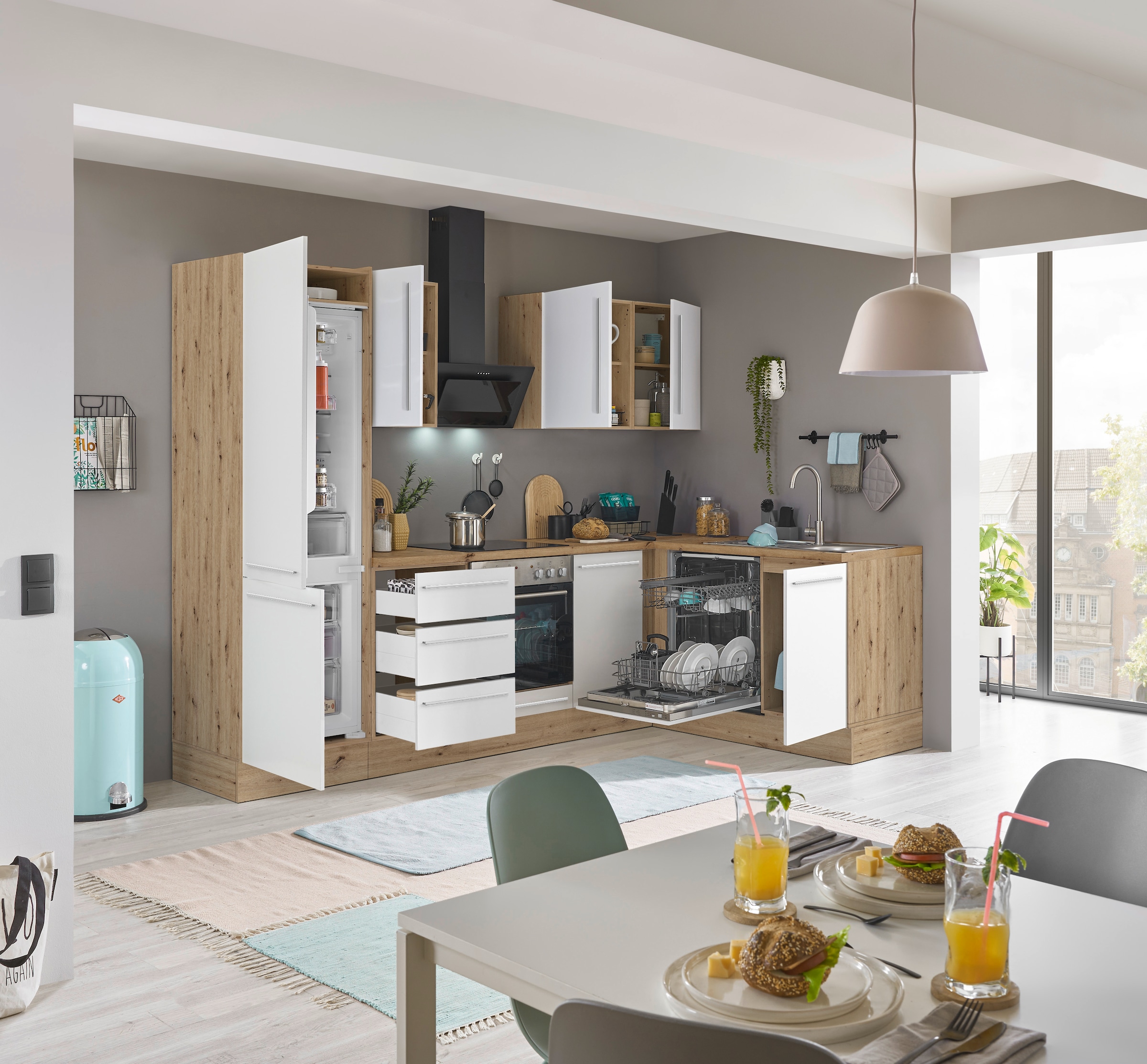 KOCHSTATION Winkelküche »Florida, Stellbreite 280x165 cm«, wahlweise mit E-Geräten, mit Softclose für Türen und Schubkästen