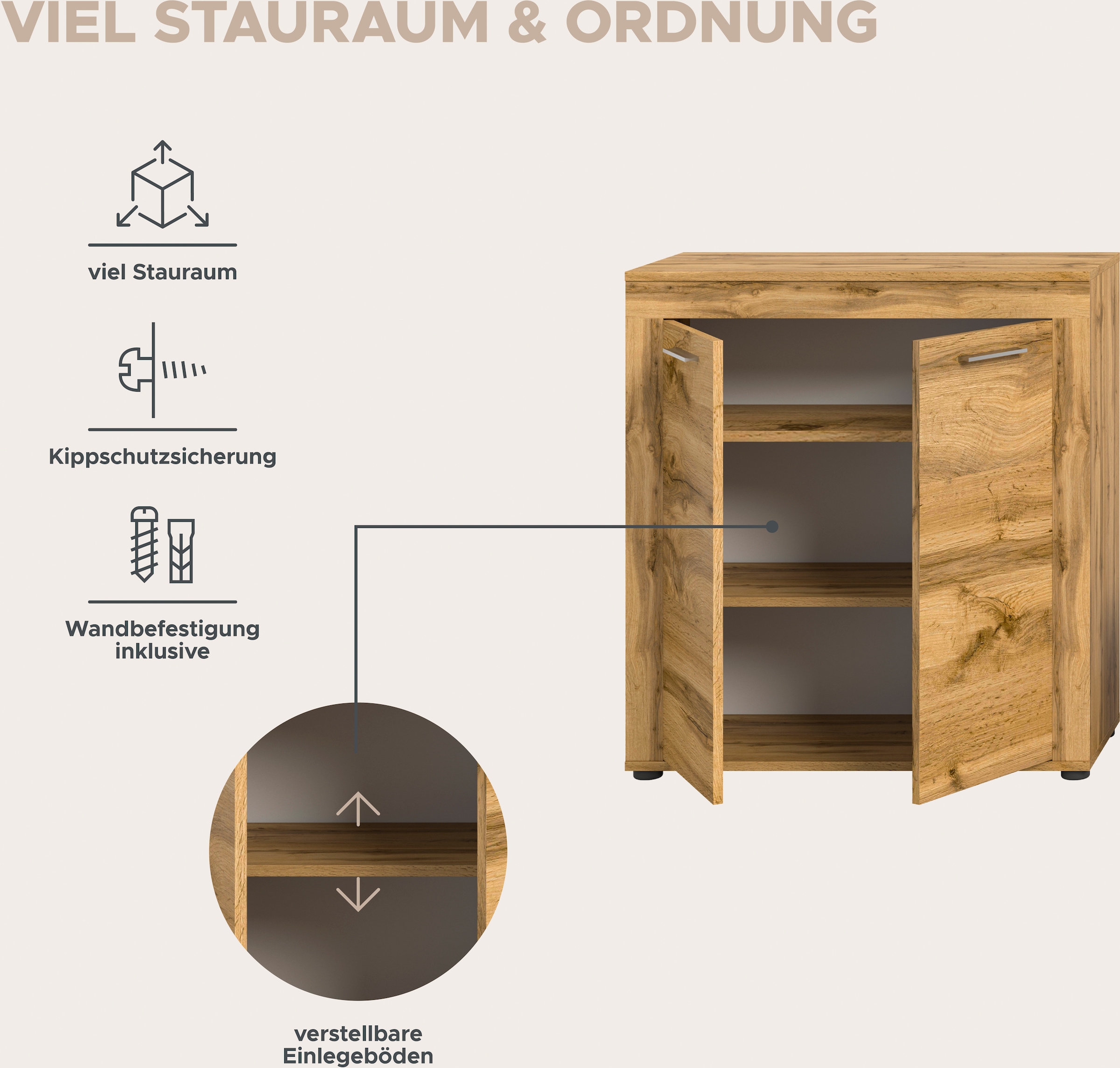 INOSIGN Wohnwand »Aosta, 4-tlg., best. aus: Highboard, Lowboard, Wandboard & Vitrine«, (4 St.), Wohnwand, Kombination, Anbauwand, Möbel Set, Schrankwand, Möbel Kombi