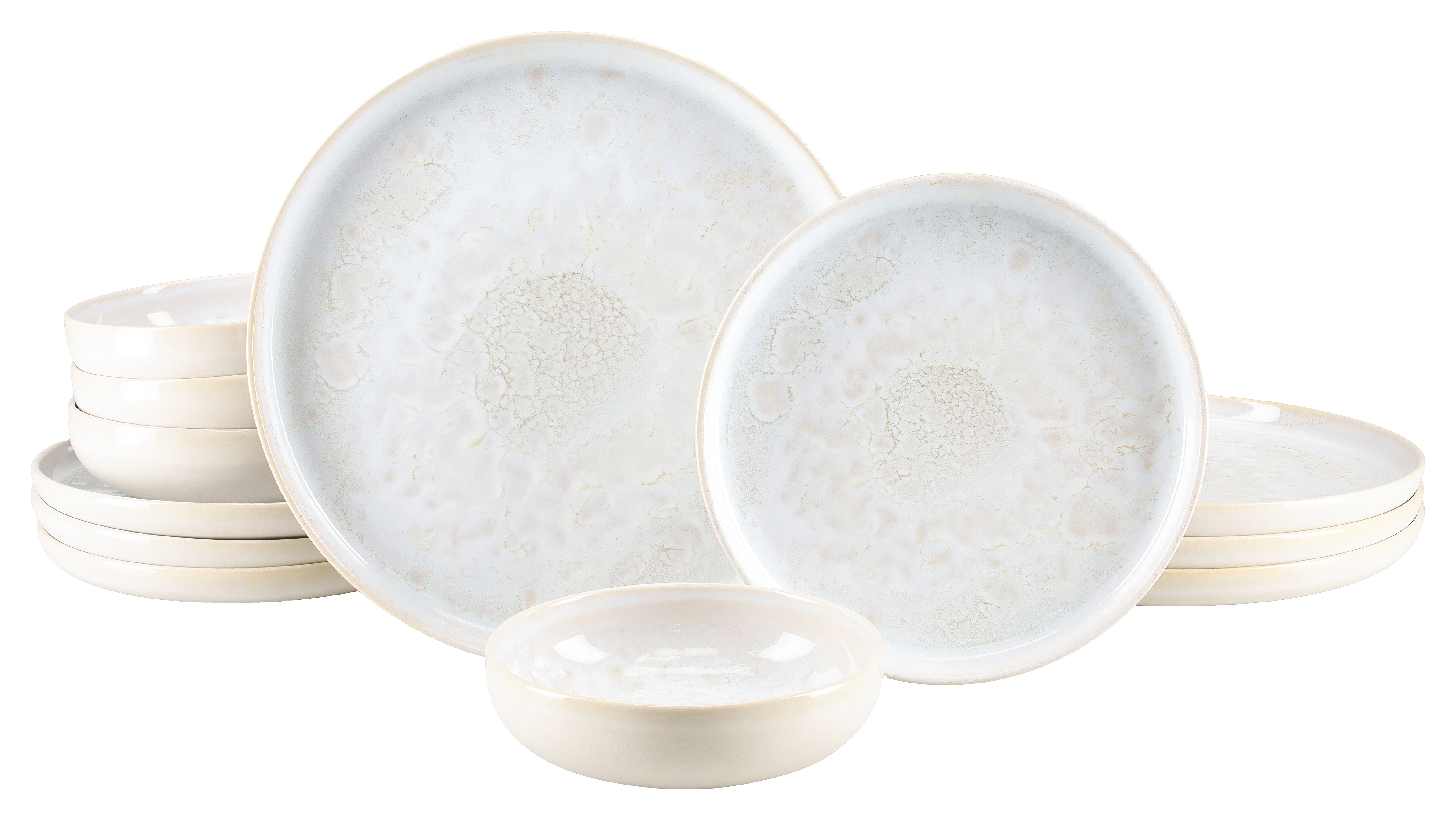 CreaTable Teller-Set "Yuki, Geschirr-Set, 12-tlg." Sanfter Weißton, Spülmaschinengeeignet, mikrowellengeeignet