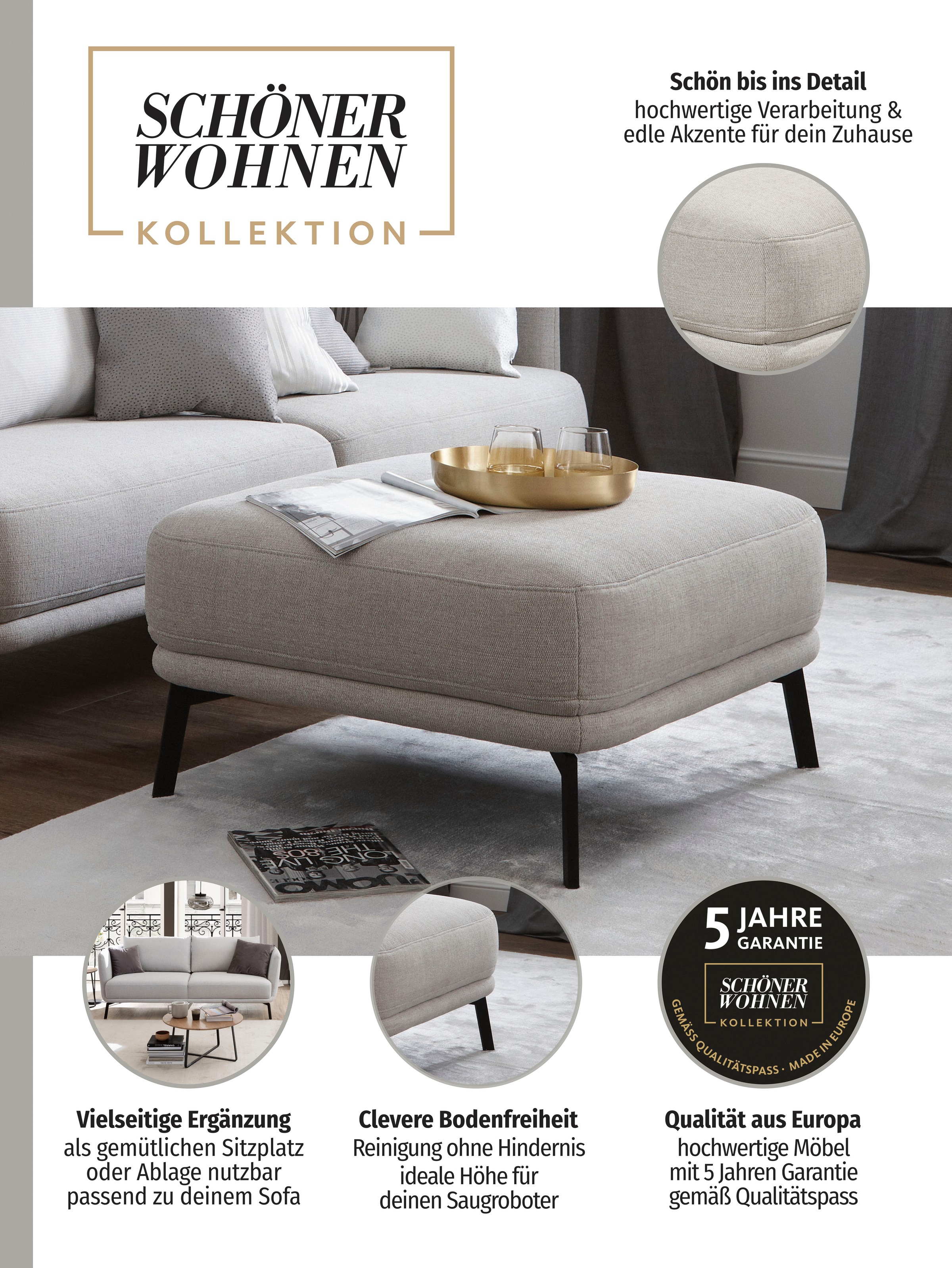 SCHÖNER WOHNEN-Kollektion Hocker »Pearl - 5 Jahre Hersteller-Garantie, auch in Bouclé« Passend zur Serie Pearl, B/T/H: 80/80/45cm, Füße Metall