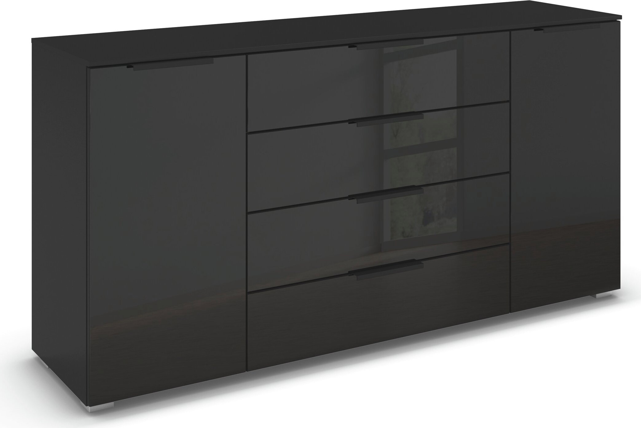 rauch Kombikommode "Sideboard Schubkommode Kommode MONTCLAR Front Dekor/Hochglanz/Glas" Breite 160 / Höhe 81 cm, 2 Einlegeböden, inkl. Soft-Close-Funktion, 2-türig, 4 geräumige Schubladen, viele Griffvarianten MADE IN GERMANY