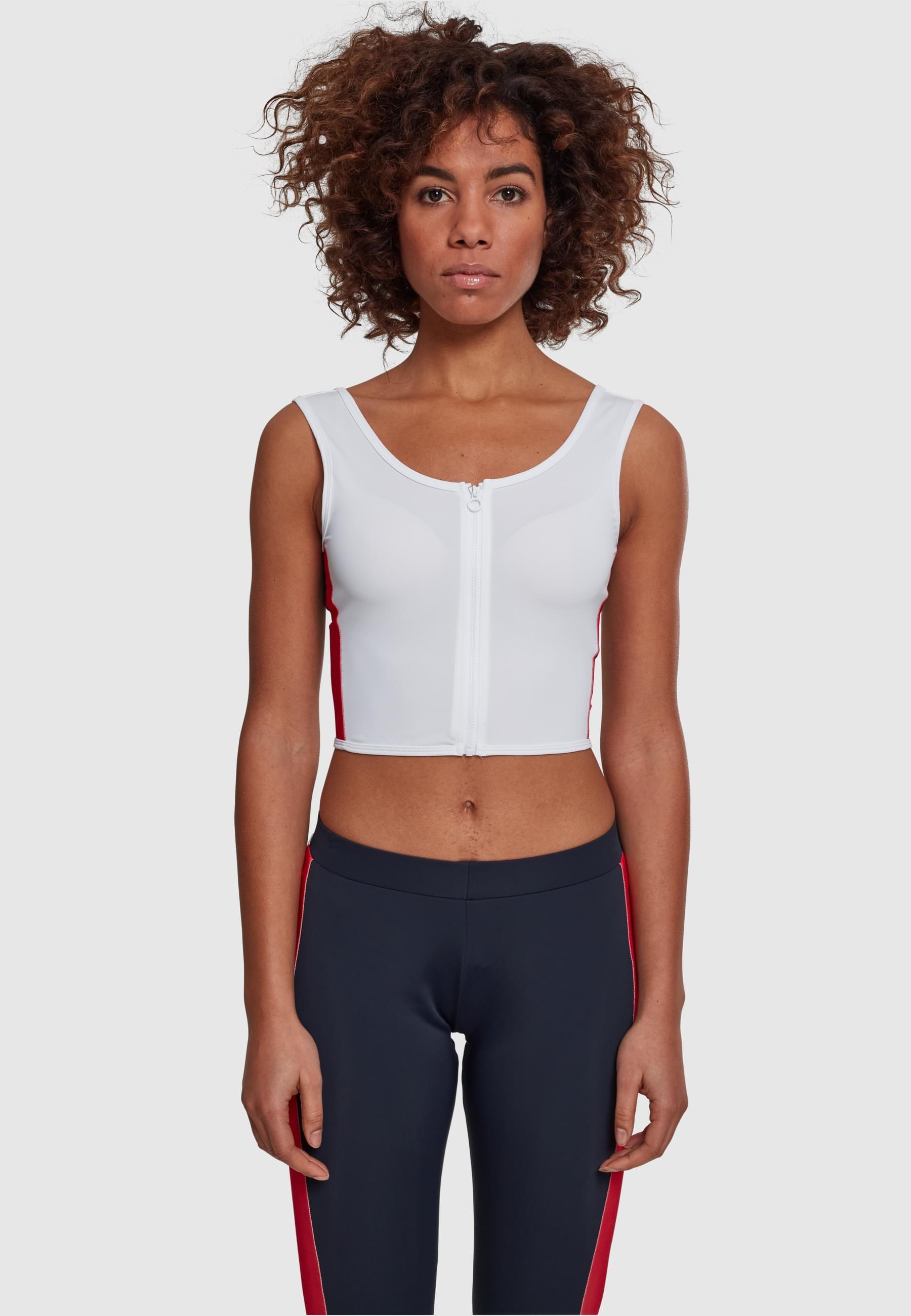 URBAN CLASSICS Muskelshirt »Urban Classics Damen Ladies Side Stripe Cropped Zip Top«, (1 tlg.)