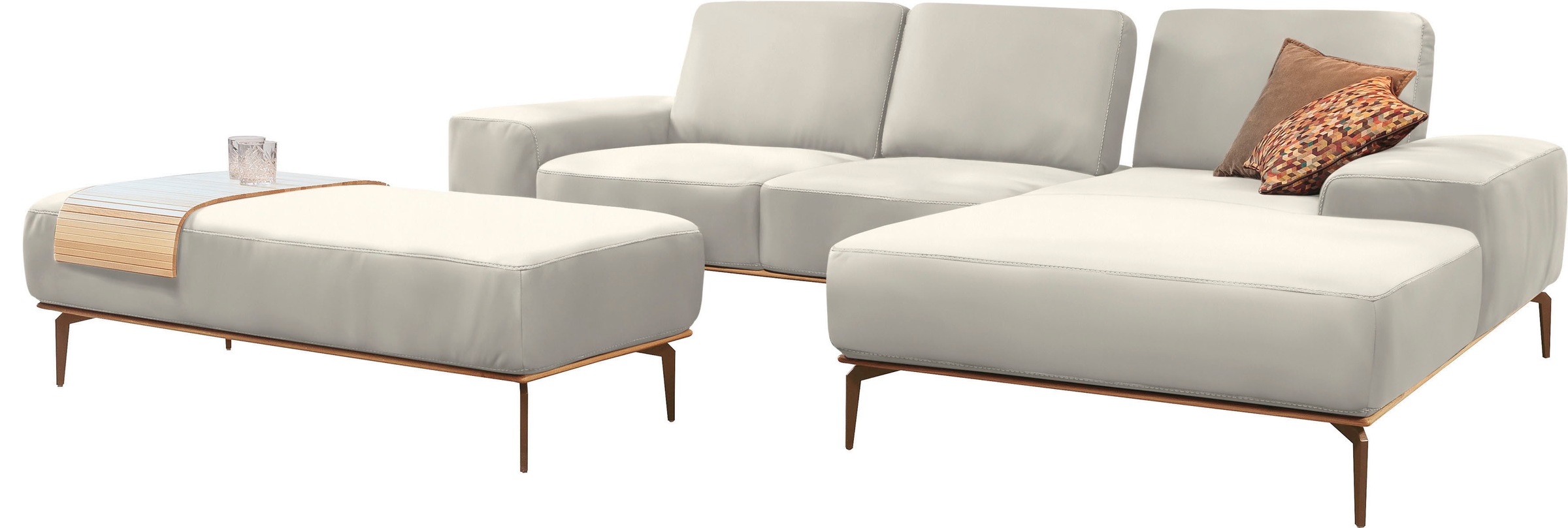W.SCHILLIG Ecksofa »run, Designsofa mit tollem Sitzkomfort, bequem, L-Form«, mit Holzsockel, Füße in Bronze pulverbeschichtet, Breite 279 cm