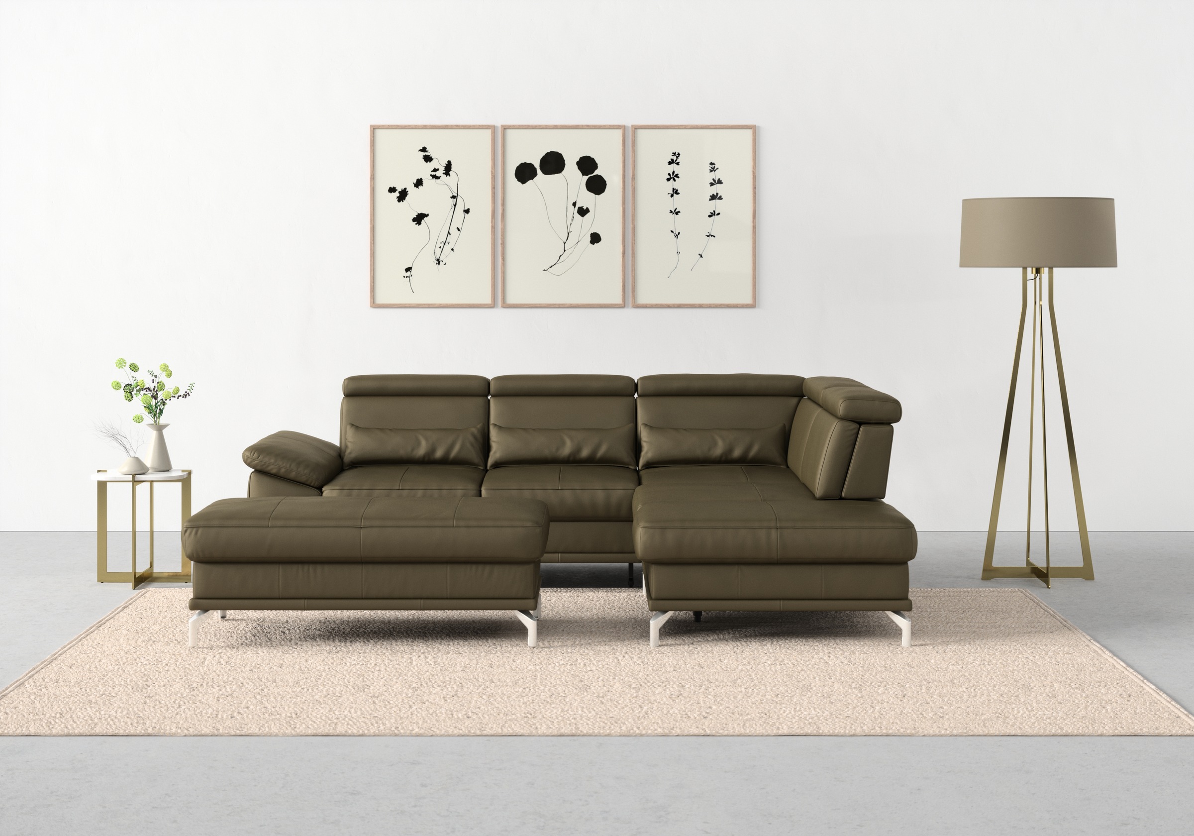 sit&more Ecksofa "Cabrio L-Form, B: 274 cm, mit Sitztiefen-, Arm- & Kopfteilverstellung" 3 Nierenkissen, Federkern, optional Schlaffunktion und Stauraum