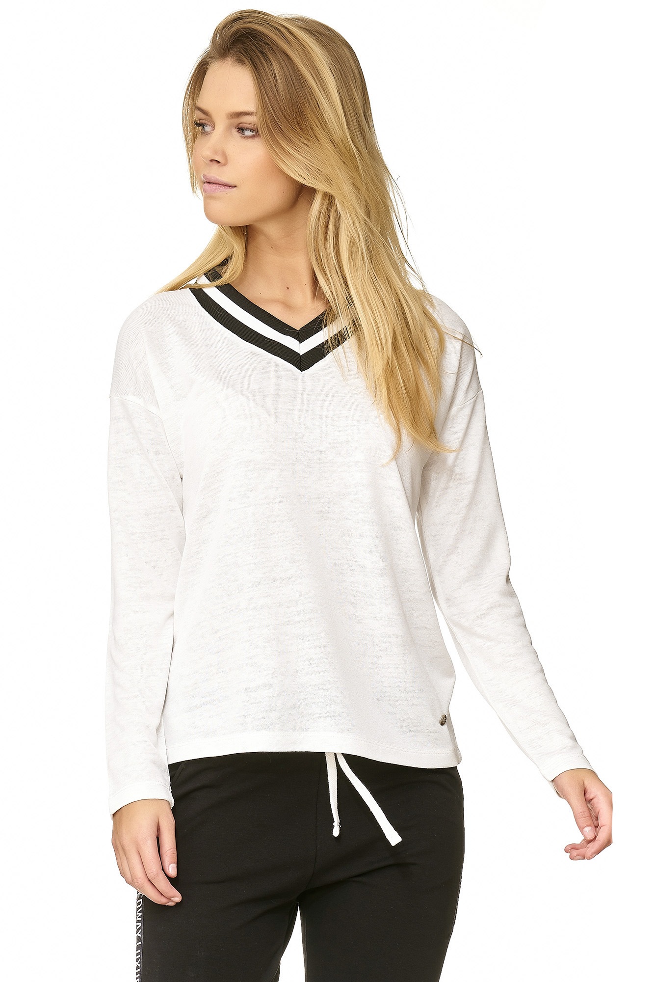 Decay Langarmshirt, mit gestreifter Ausschnittblende