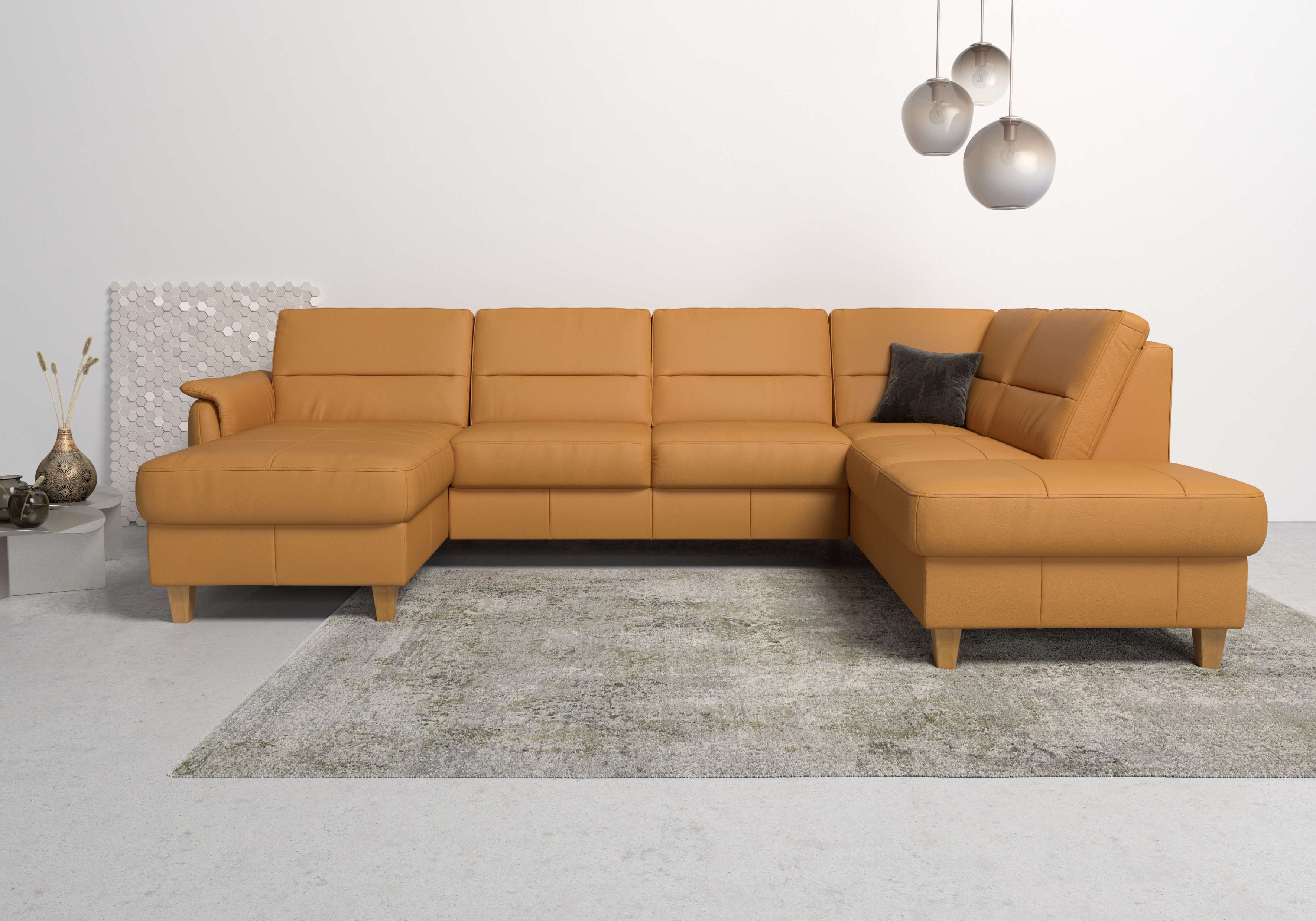 Home affaire Wohnlandschaft "Palmera U-Form, B: 308 cm, große Stoff + Leder Auswahl" optional Schlaffunktion & Bettkasten, Federkern, XXL-Wohnlandschaft