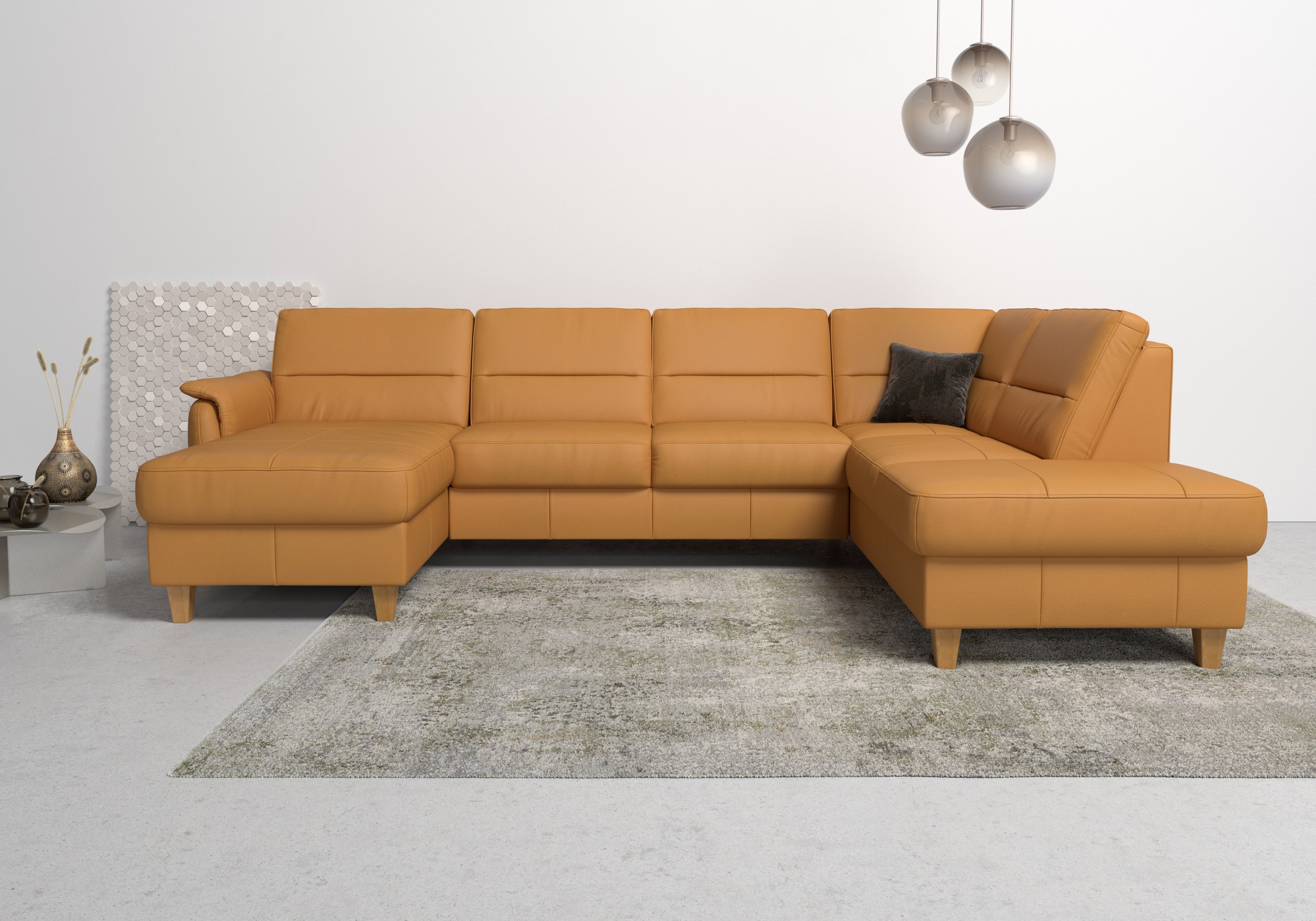 Wohnlandschaft HOME AFFAIRE "Palmera U-Form, B: 308 cm", gelb (curry), B:308cm H:89cm T:212cm, Luxus-Microfaser (100% Polyester);Struktur (100% Polyester);Luxus-Microfaser in Lederoptik (100% Polyester), Sofas, Wohnlandschaft, optional Bettfunktion & Bett 10