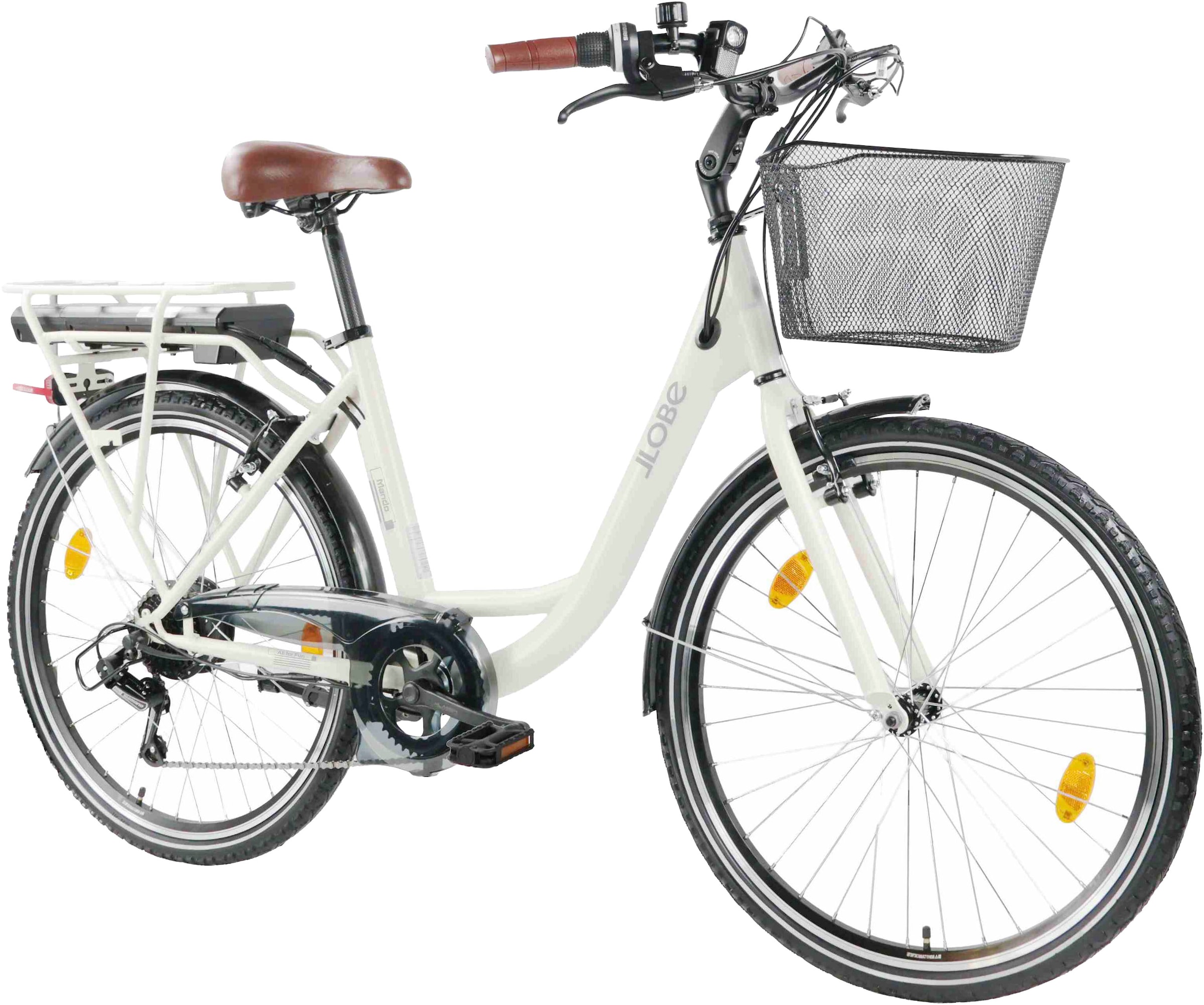 LLobe »City E-Bike 26" Mando beige« 6 Gang Shimano Tourney Schaltwerk Kettenschaltung Heckmotor 250 W