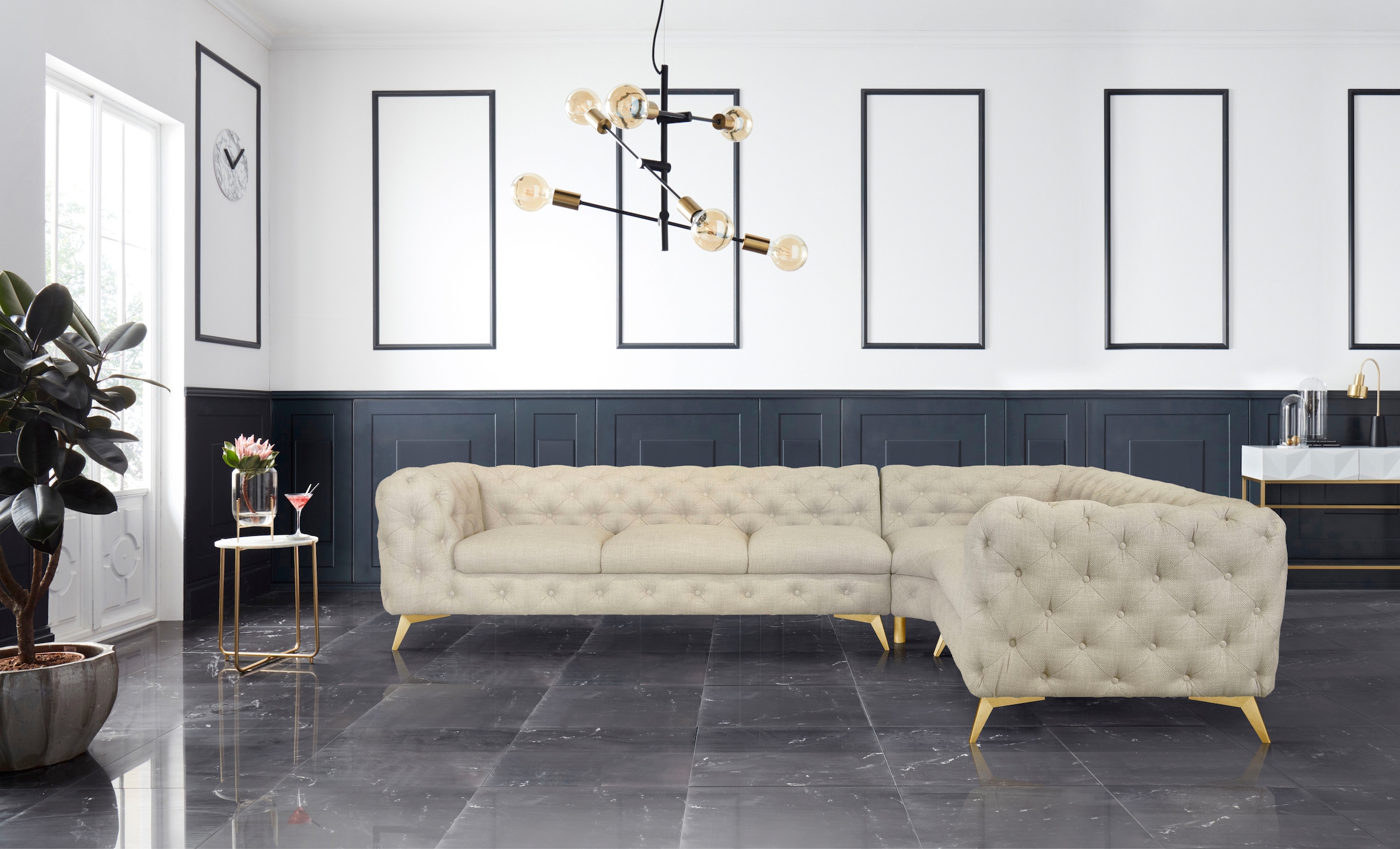 Leonique Chesterfield-Sofa "Ecksofa GLYNIS L-Form mit Wellenunterfederung, günstig online kaufen