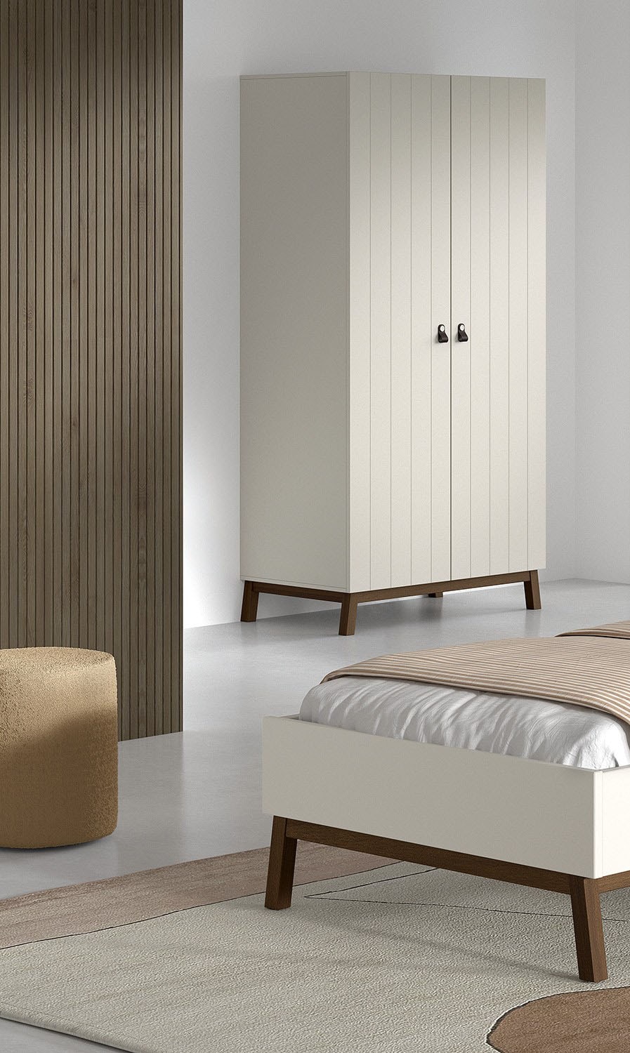 Vipack Kleiderschrank »Sezane mit Front in Rillen-Optik und Griffschlaufen« MDF Clay farben lackiert, Sockel nussbaumfarbig, wahlweise 2 Breiten