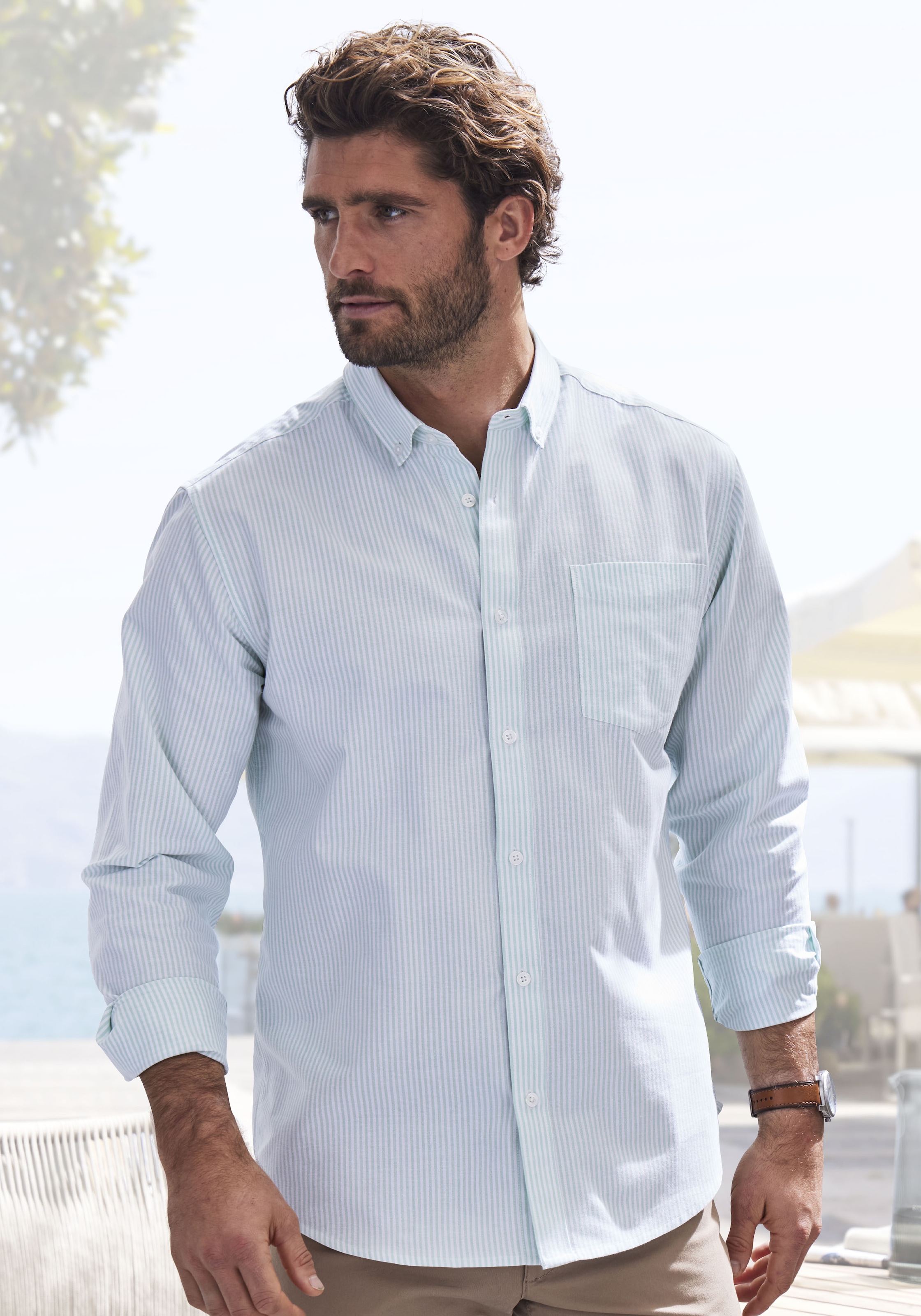 H.I.S Langarmhemd "Regular-fit" Oxfordhemd langarm mit Button-down-Kragen a günstig online kaufen