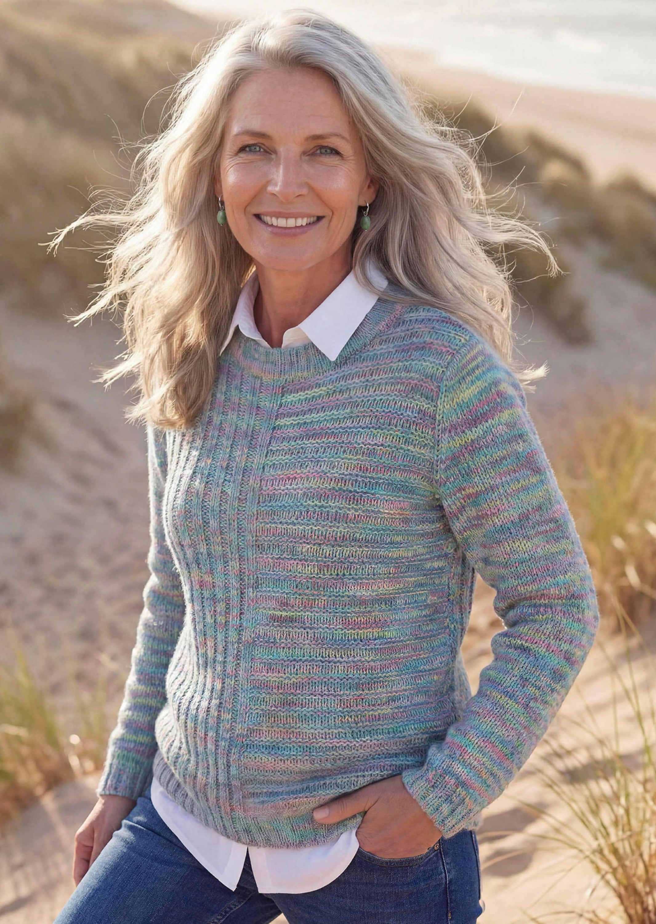 GOLDNER Rundhalspullover »Melangepullover mit U-Boot-Ausschnitt« mit Multicolorgarn gestrickt