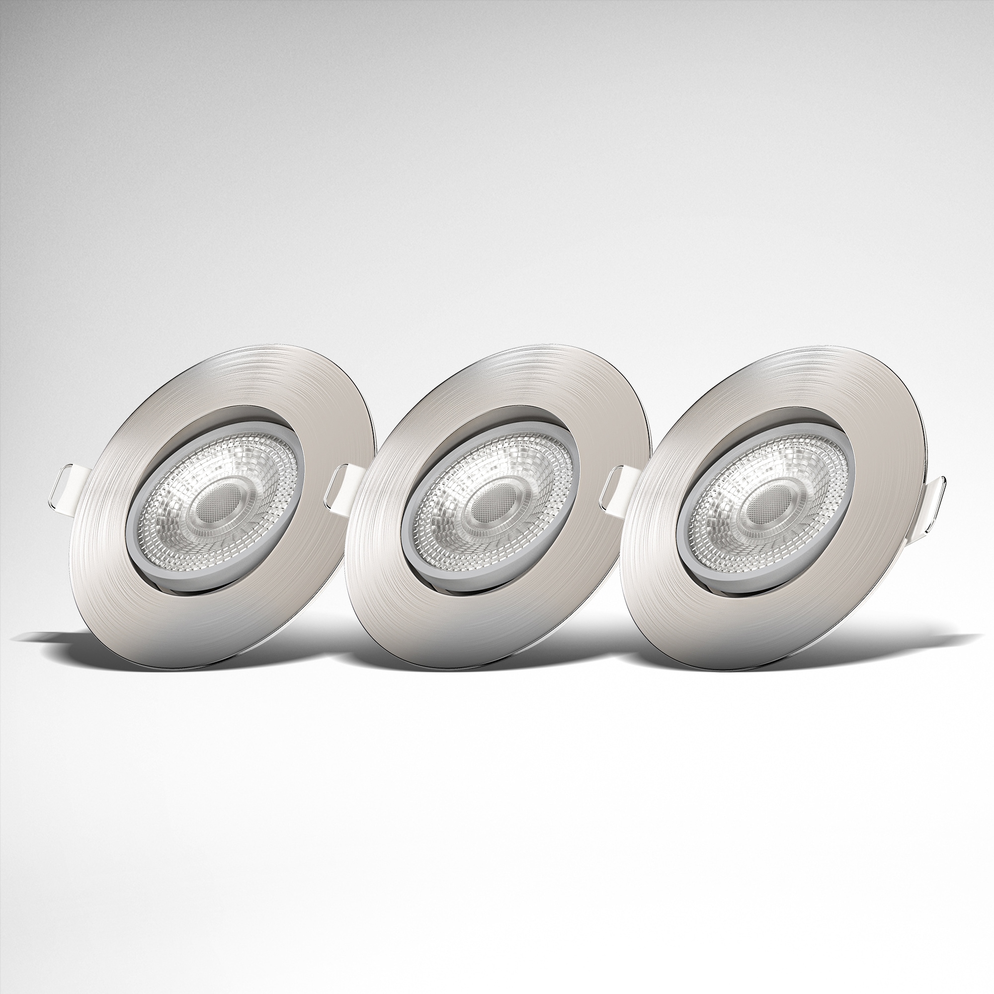 B.K.Licht ultraflache LED Einbauleuchte 3er-Set, inkl. LED Modul, 5 Watt, 46 L, 3.000K, wamweißes Licht, stufenlos dimmbar, schwenkbar