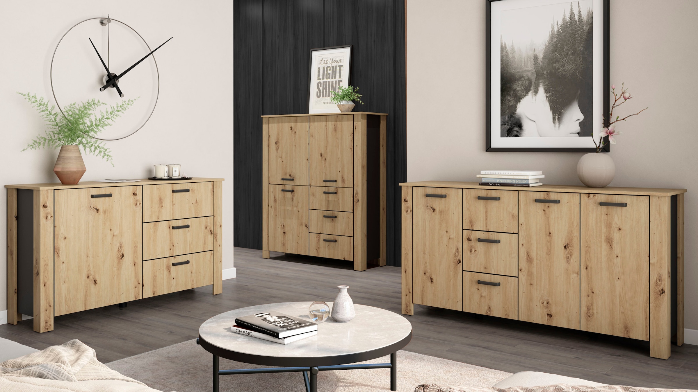 byLIVING Vitrine »Highboard Faro« 1 Stk. tlg. 3 Türen und 3 Schubkästen für maximale Ordnung, verschiedene Farben.