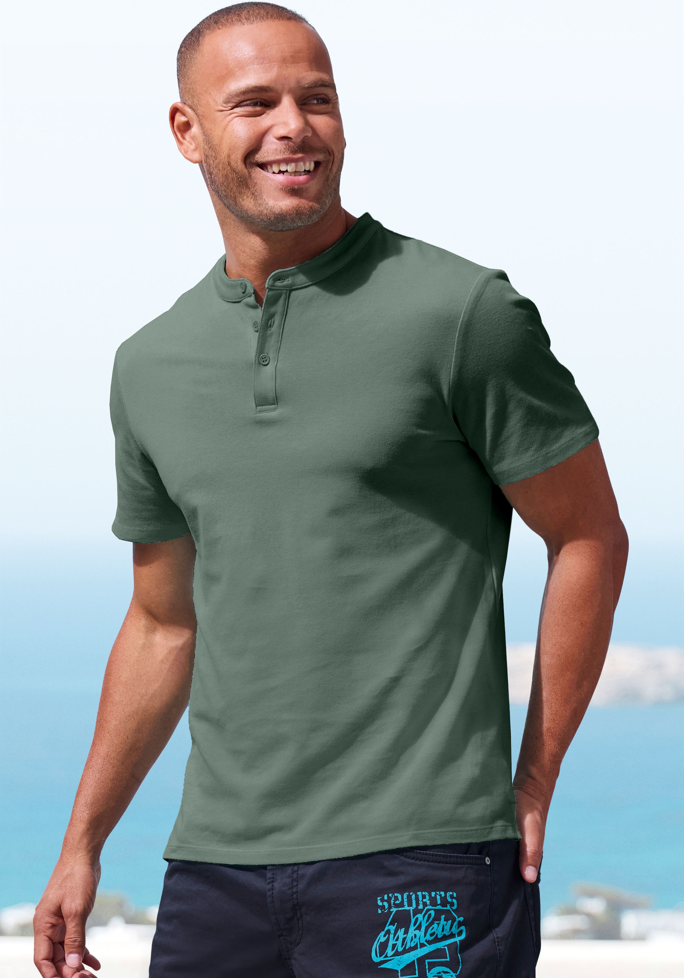 John Devin Henleyshirt "mit Stehkragen," Regular-Fit, aus Baumwoll-Piqué