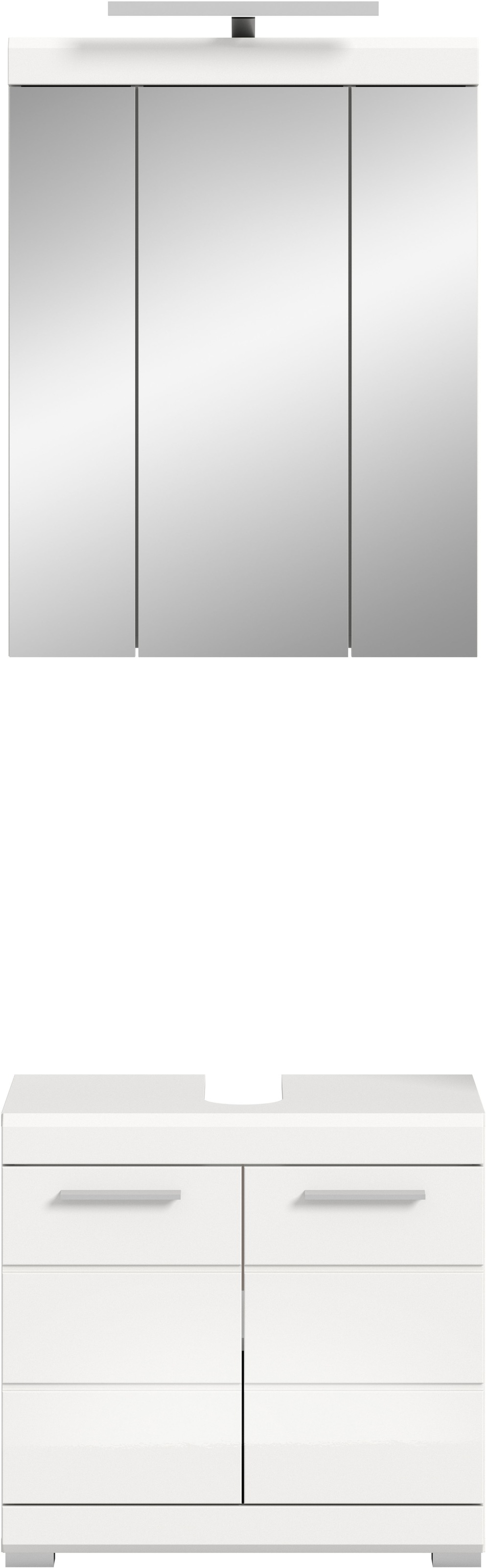 INOSIGN Badmöbel-Set »Siena, 2 teilig, inklusive LED Beleuchtung, bestehend aus:«, (Set), Waschbeckenunterschrank, Spiegelschrank, LED Badaufsatzleuchte