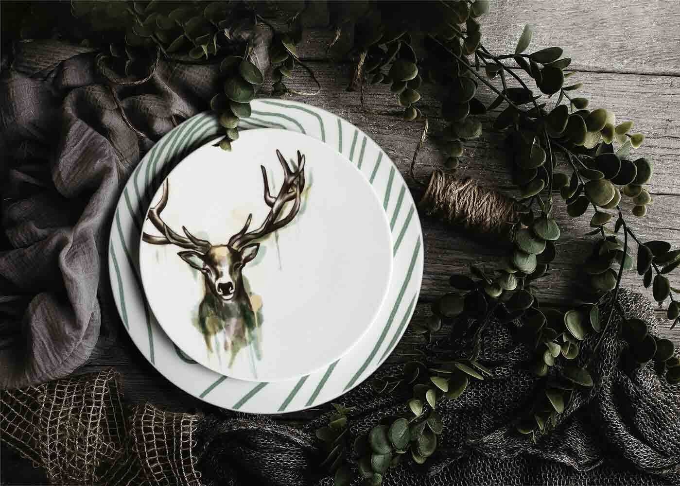 Seltmann Weiden Speiseteller »Speiseteller Life Nature Jahresringe ø 28 cm 6er Set weiß-grün« Spülmaschinengeeignet, Mikrowellenfest, Ofenfest