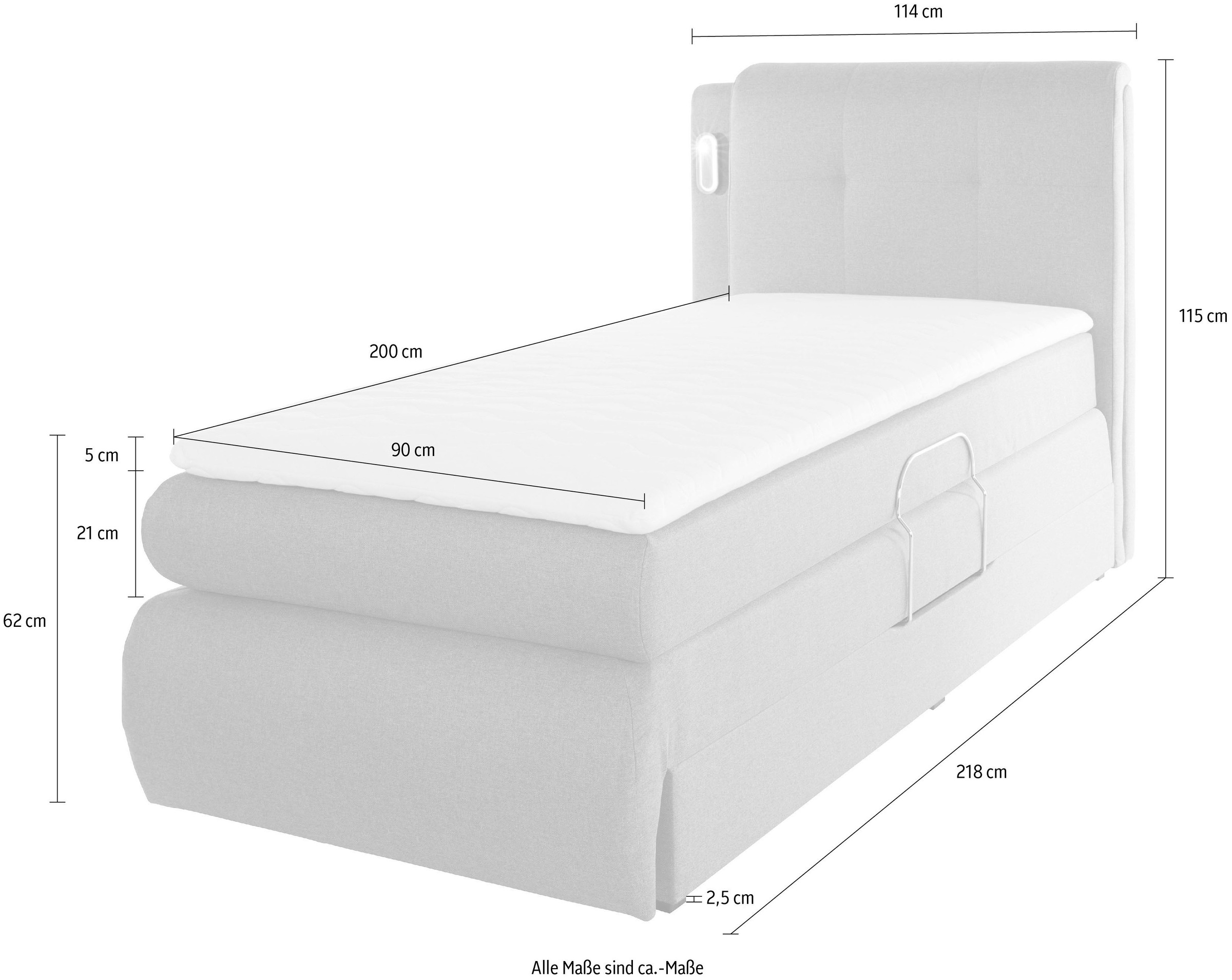 COLLECTION AB Boxspringbett »Borna«, inklusive Bettkasten, LED-Beleuchtung und Topper