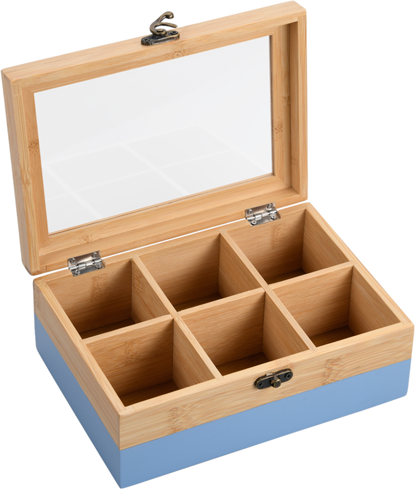 KESPER® Teebox »Aufbewahrungsbox mit 6 Fächern, aus Bambus, FSC«, (1 tlg.), mit Kunststoff-Sichtfenster und Metallverschluss